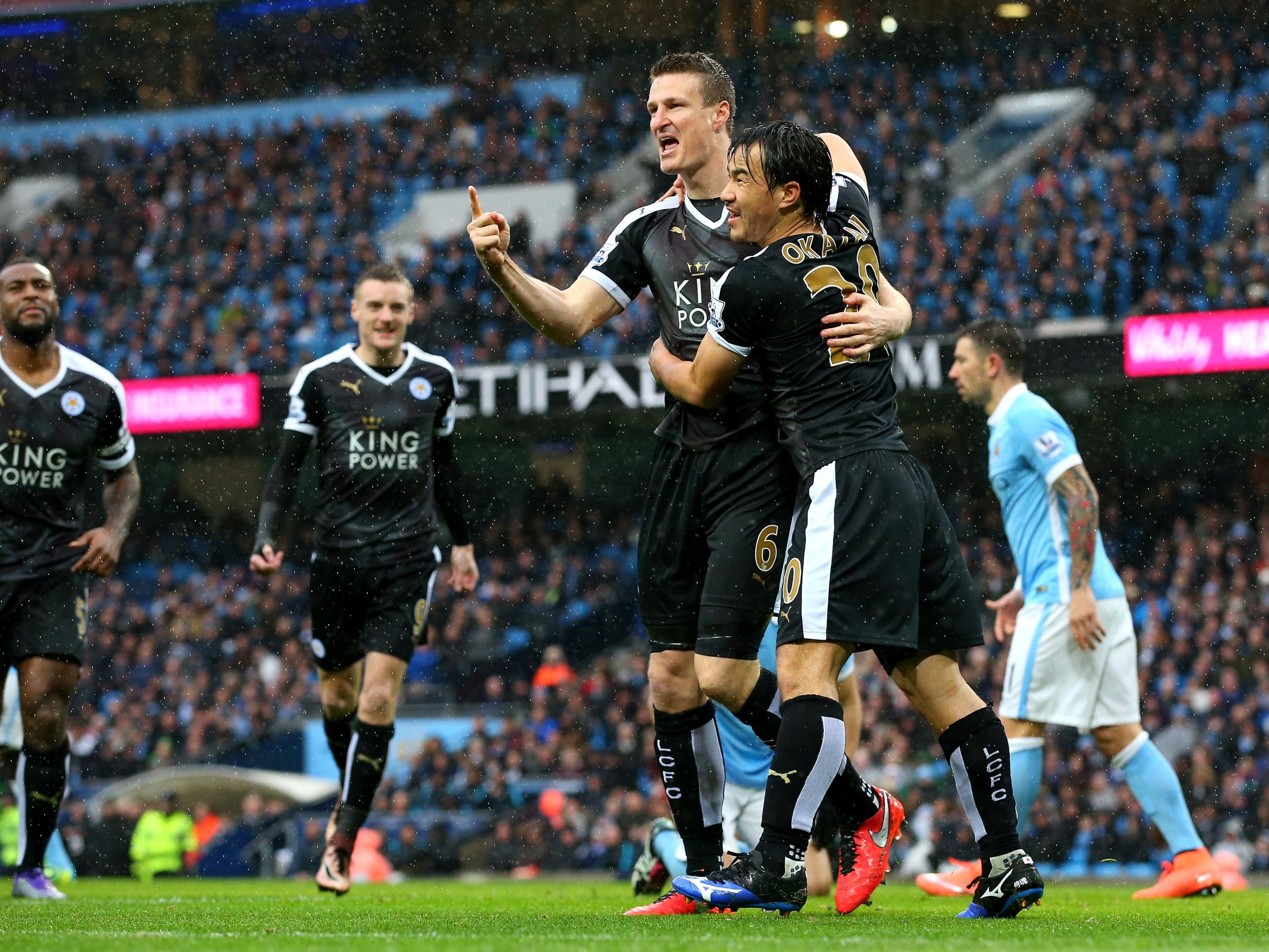 &#13;
Robert Huth celebrates scoring against Manchester City&#13;