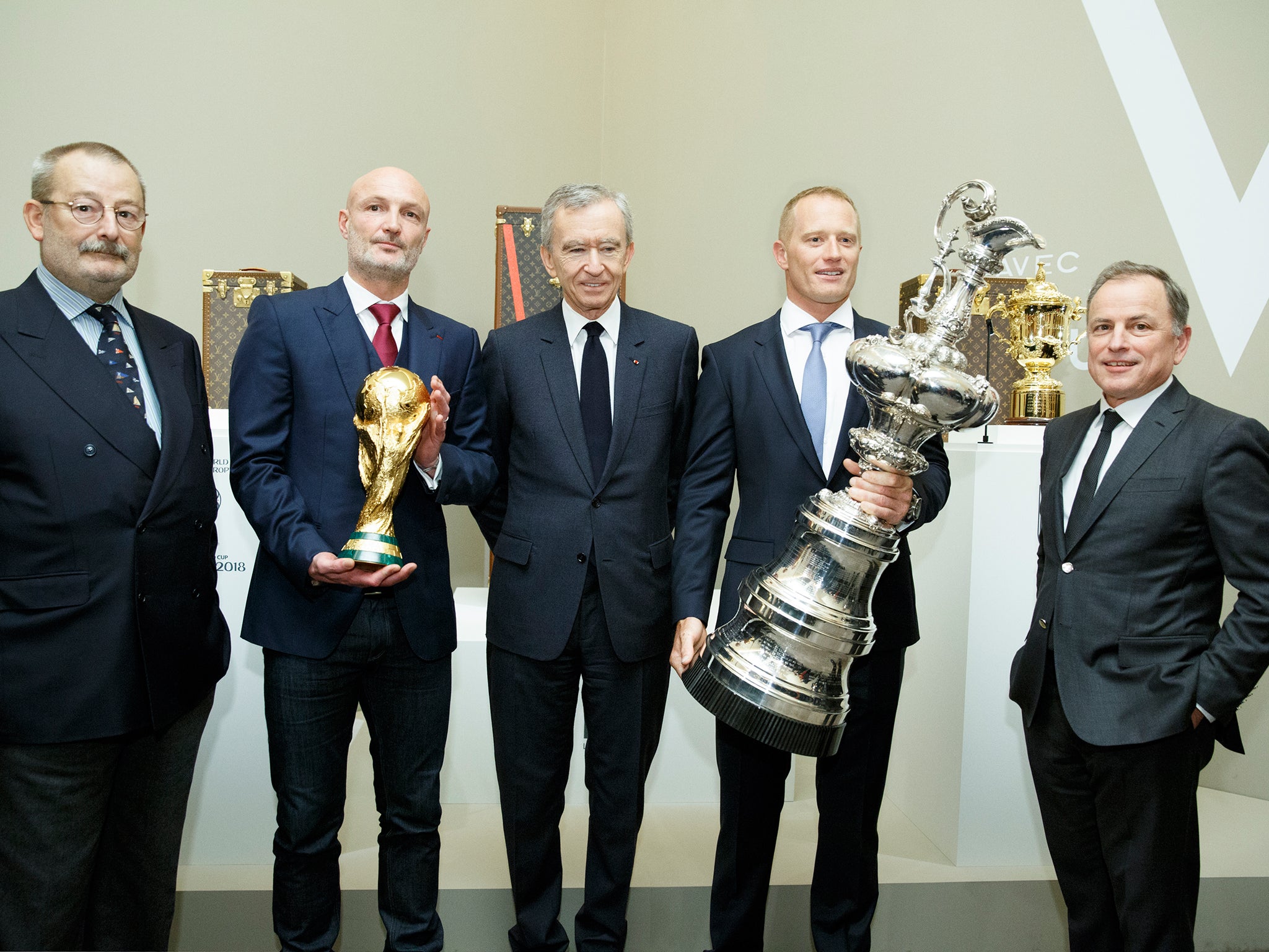 Left to right: Patrick Louis Vuitton, Frank Leboeuf, Bernard Arnault, Jimmy Spithill, Michael Burke