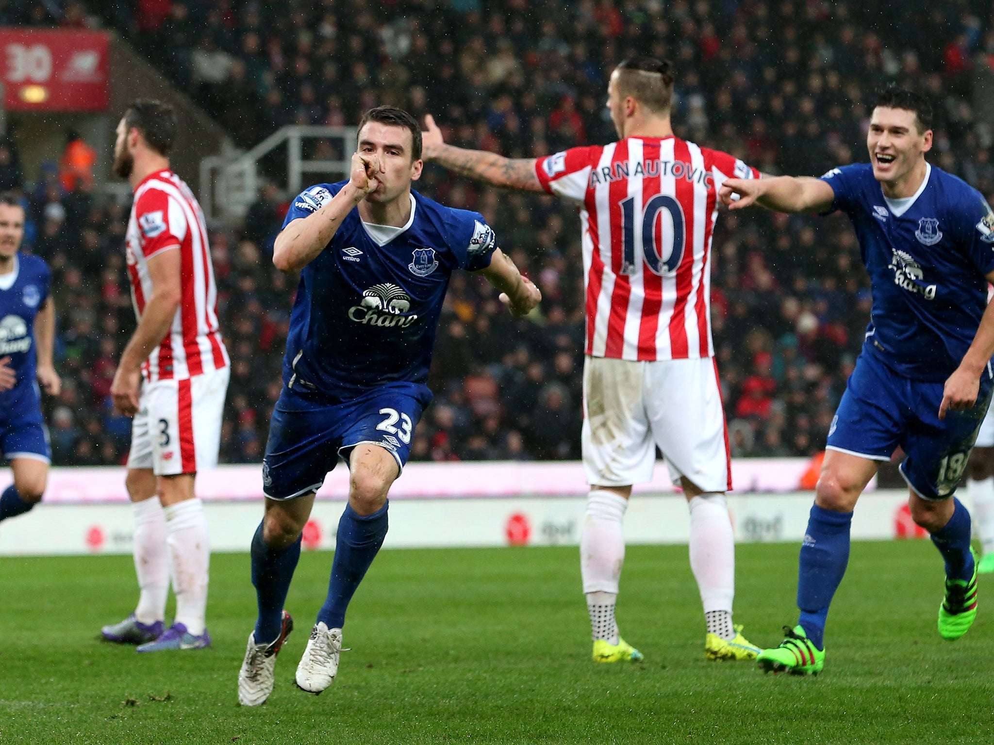 
Seamus Coleman celebrates after scoring the second