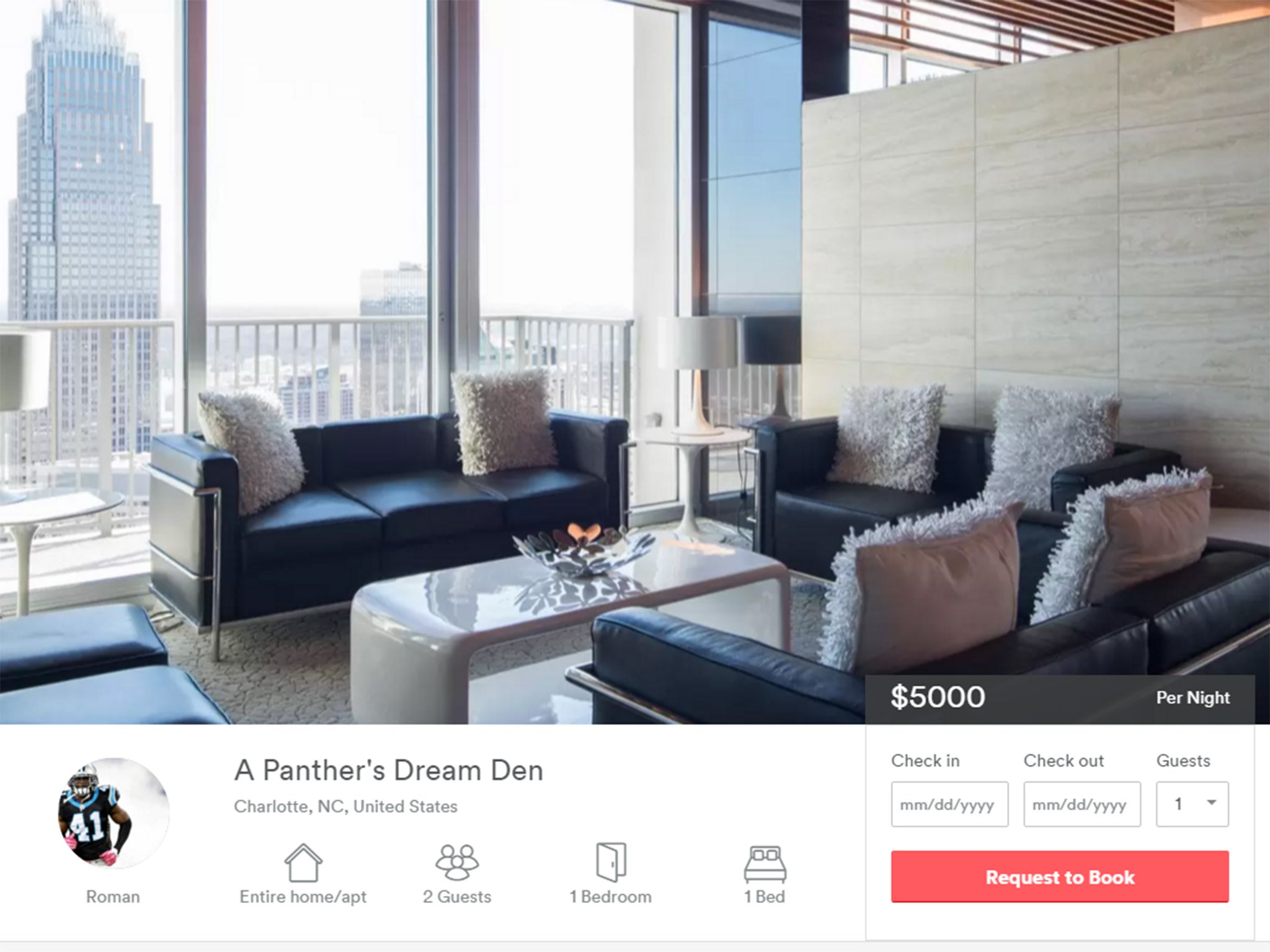 Roman Harper's Airbnb advertisement