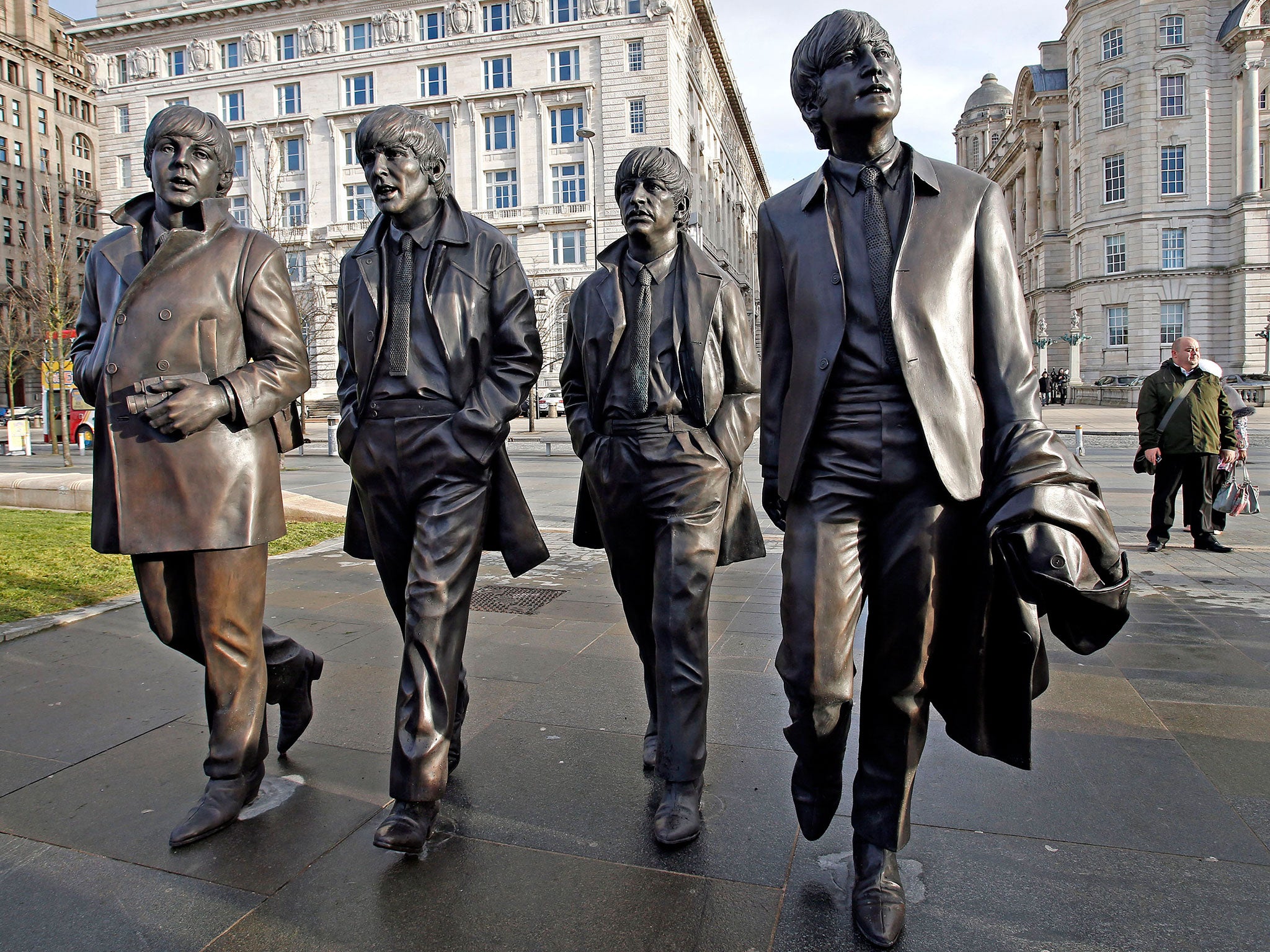 A statue of The Beatles outside Liverpool’s Royal Liver Building, unveiled in December