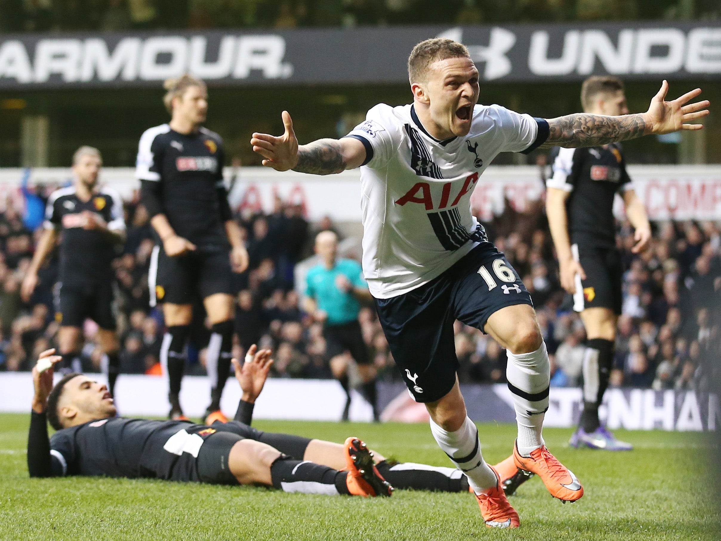 Keiran Trippier celebrates his first Spurs goal