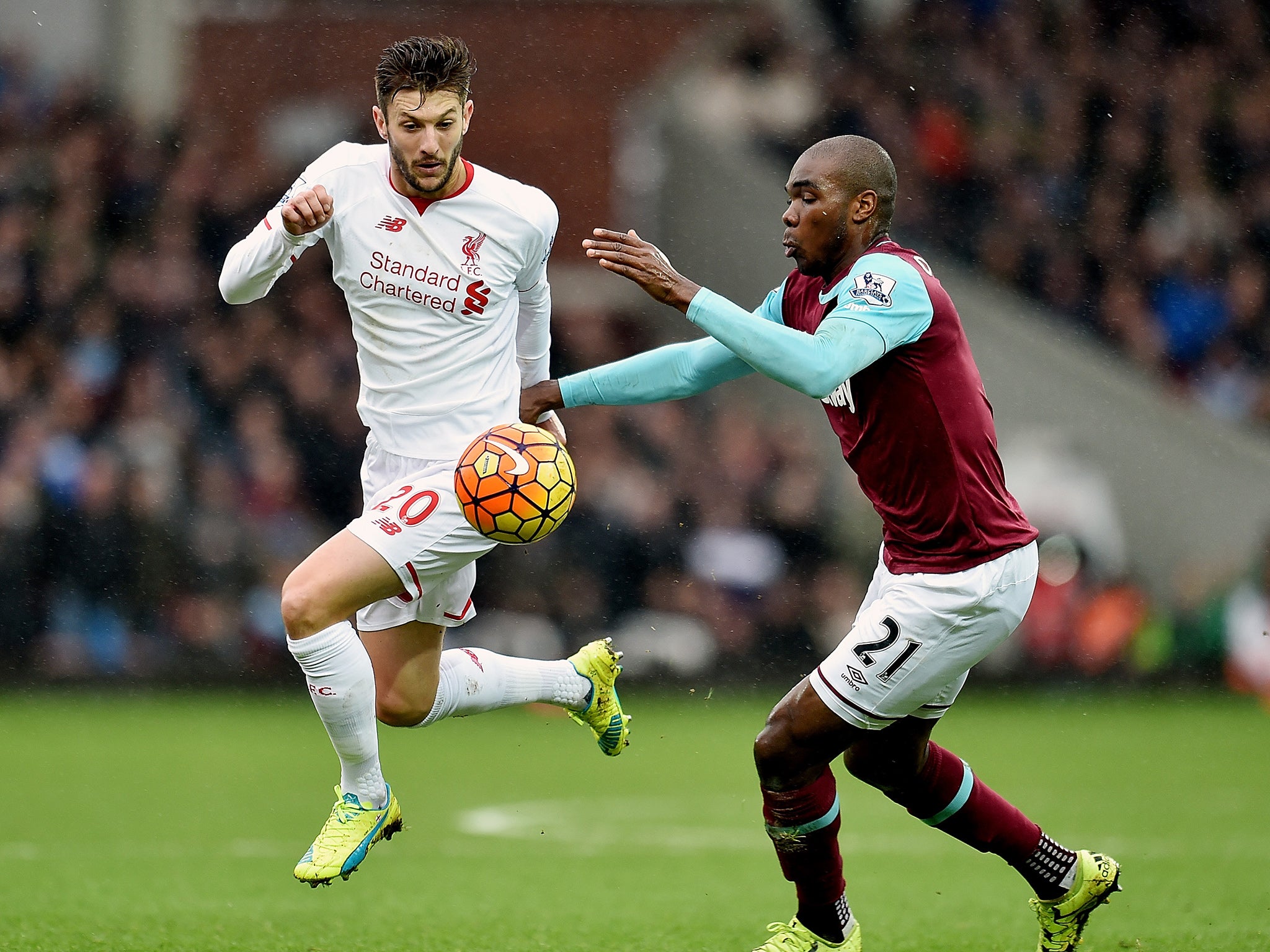 Liverpool attacking midfielder Adam Lallana and West Ham United defender Angelo Ogbonna