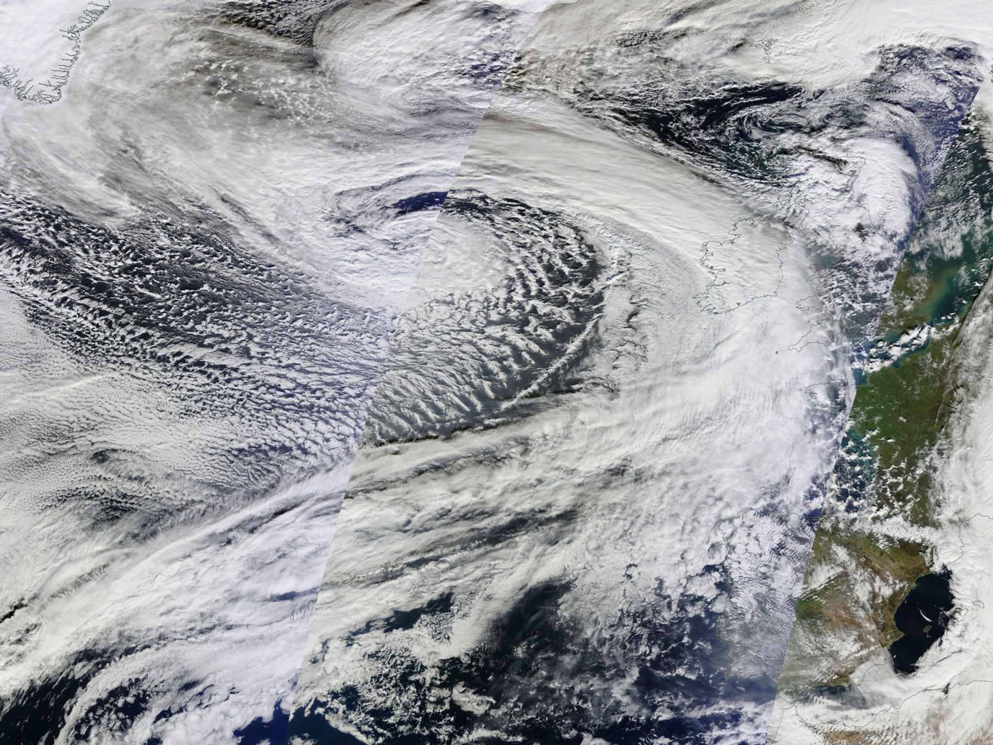 There she blows: a Nasa satellite image shows Storm Imogen approaching the British Isles yesterday