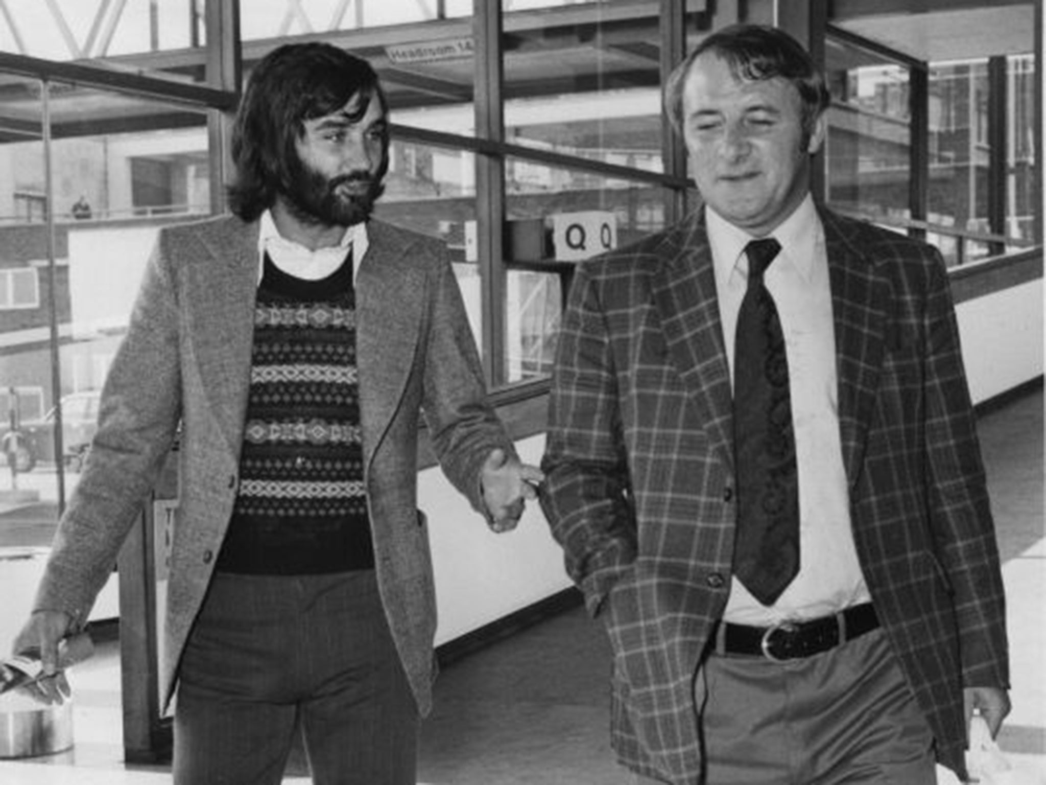 It would take Tommy Docherty, pictured with George Best, to restore Manchester United’s fortunes (Hulton/Getty