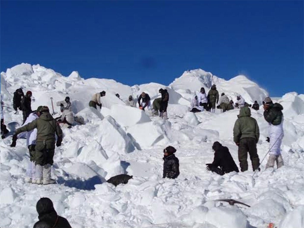 Rescuers searching for survivors after the avalanche at Siachen