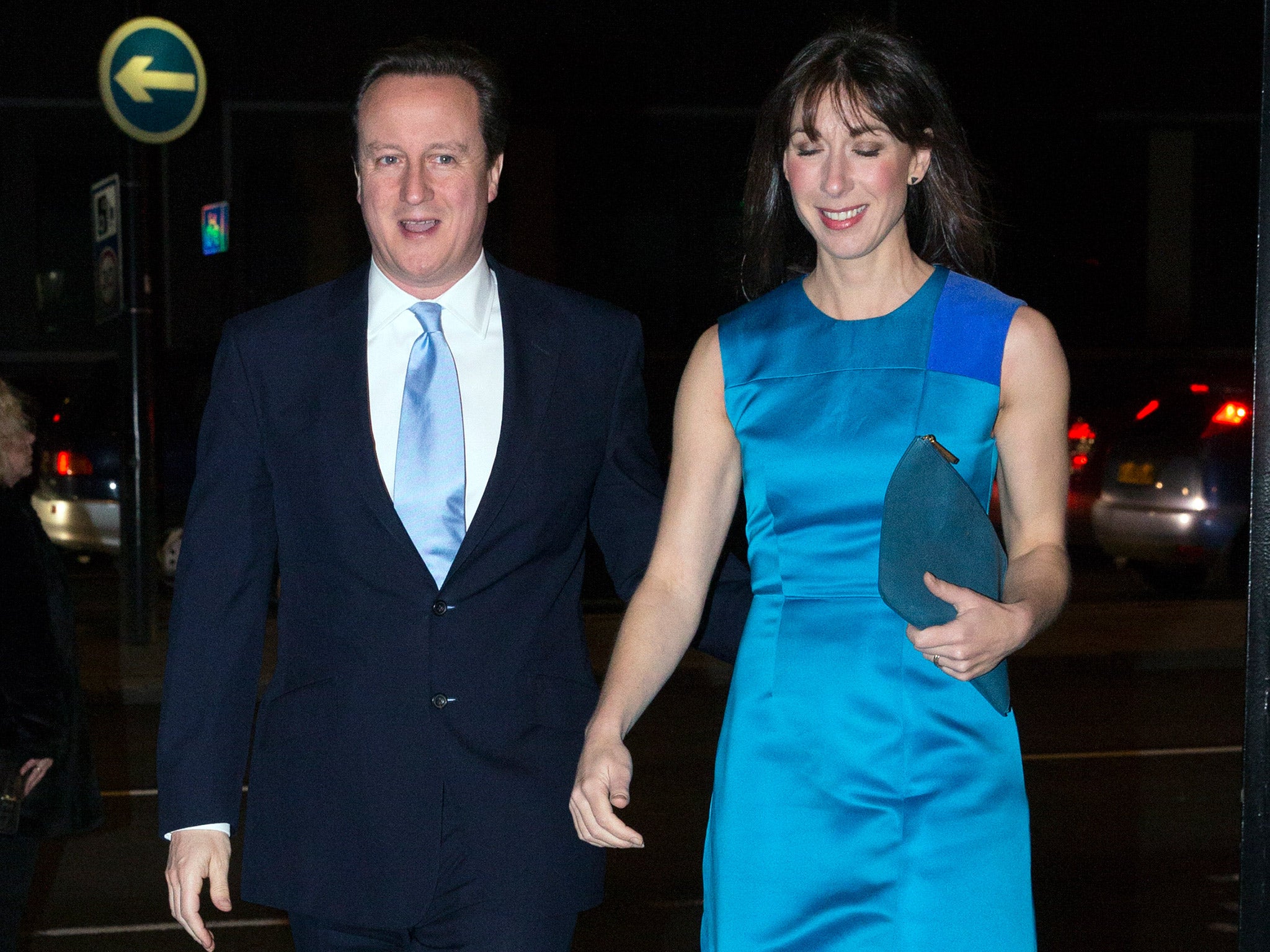 David and Samantha Cameron arrive at the 2014 ball (Getty)