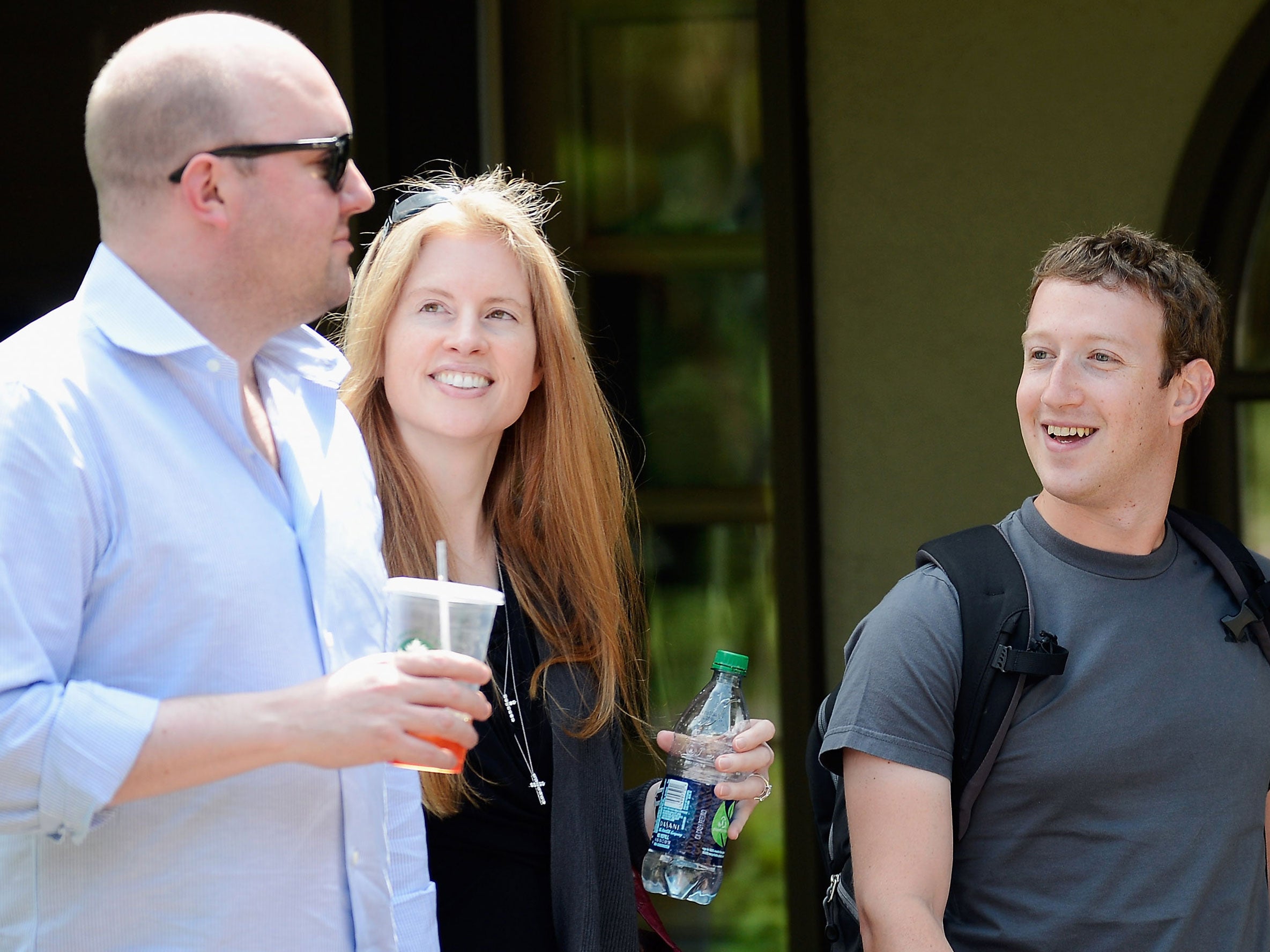 Facebook board member Marc Andreessen (far left), his wife the philanthropist and entrepreneur Laura Arrillaga-Andreessen, and Facebook CEO Mark Zuckerberg, at a 2012 media conference in Idaho