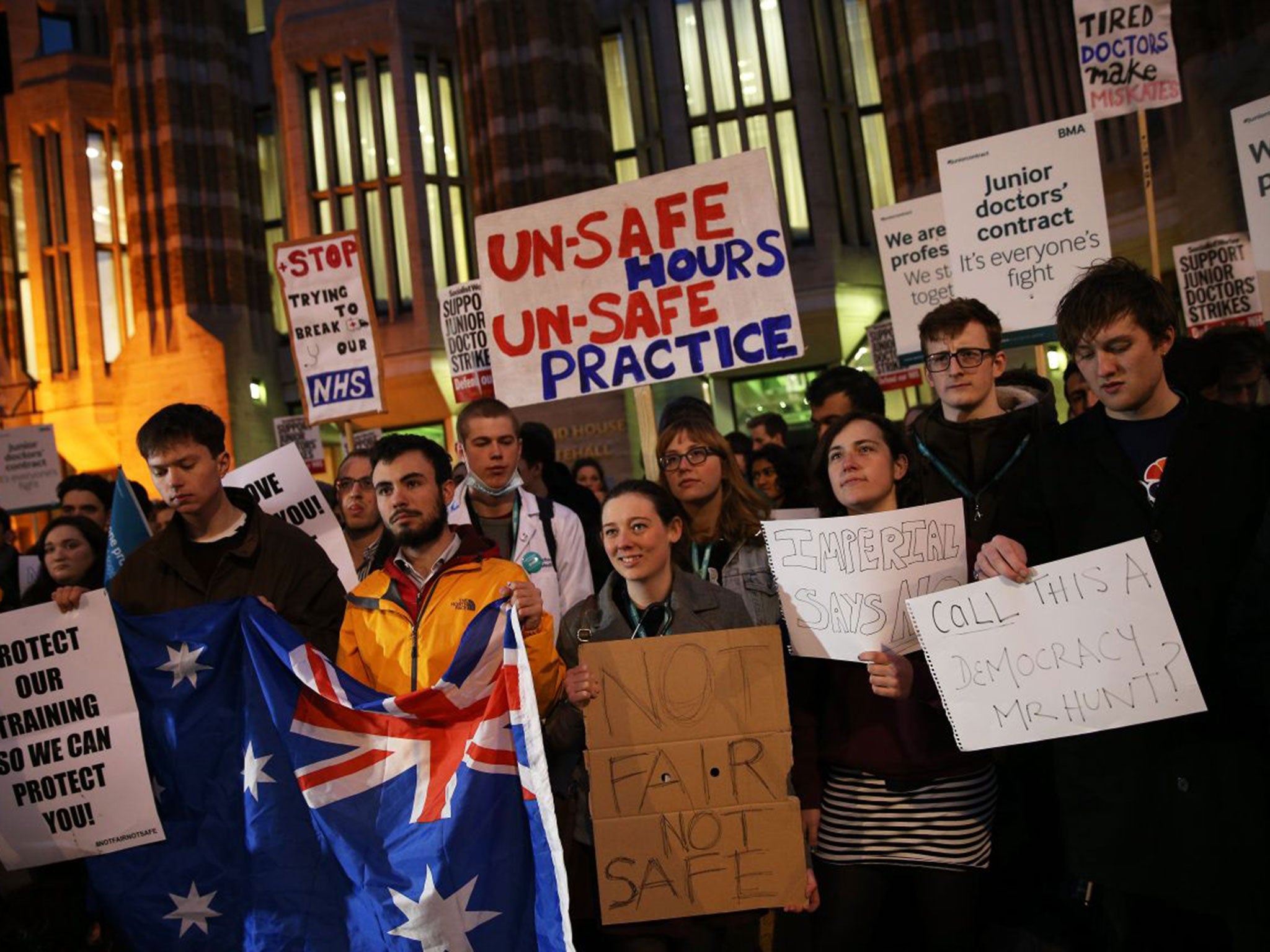 Junior doctors protesting outside the Department of Health on Thursday. Negotiations between the Government and the British Medical Association have failed to reach an agreement.