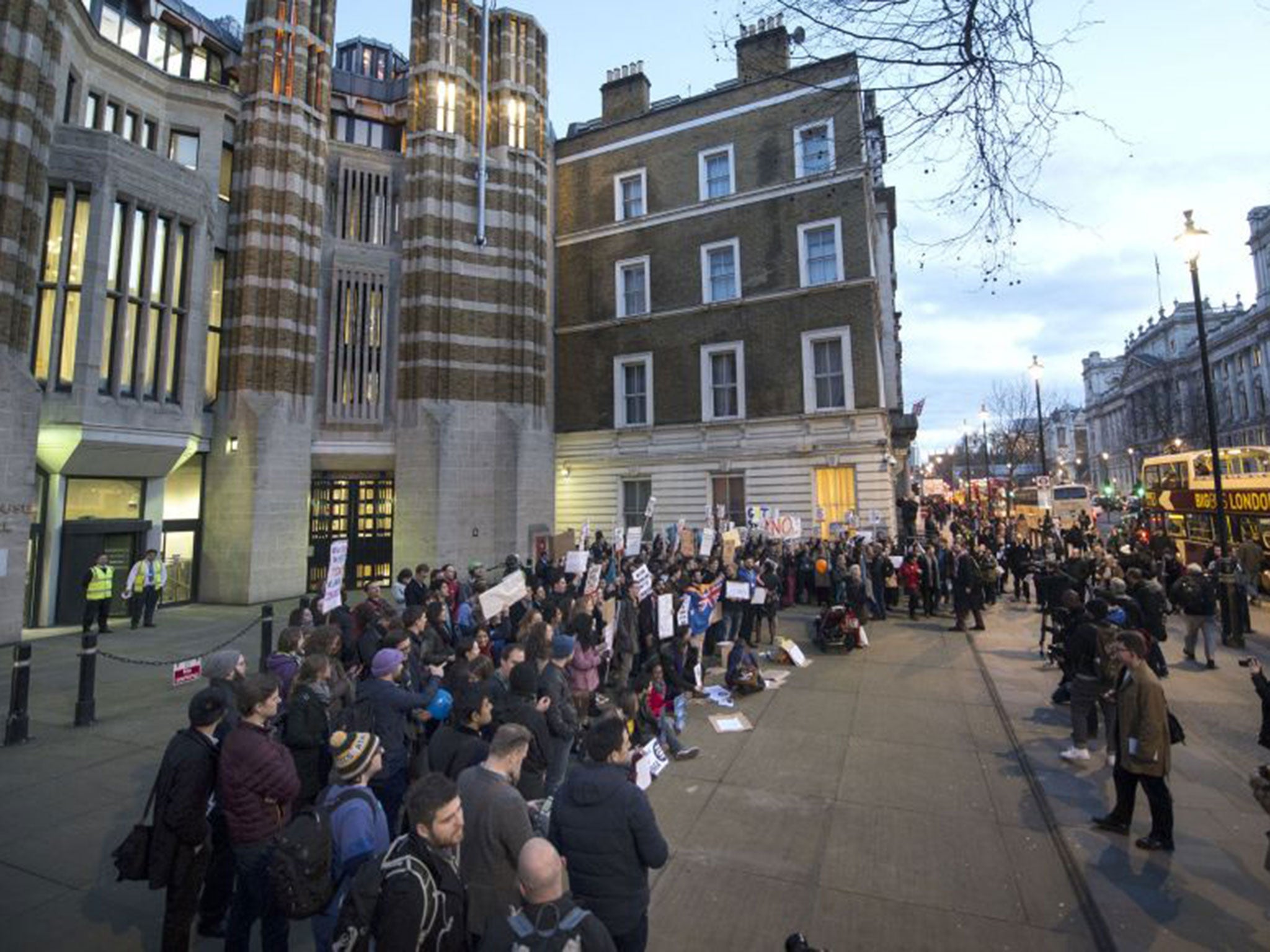 Protesters outside the Department of Health in London, as junior doctors have pledged to fight on after Jeremy Hunt announced he will impose a new contract