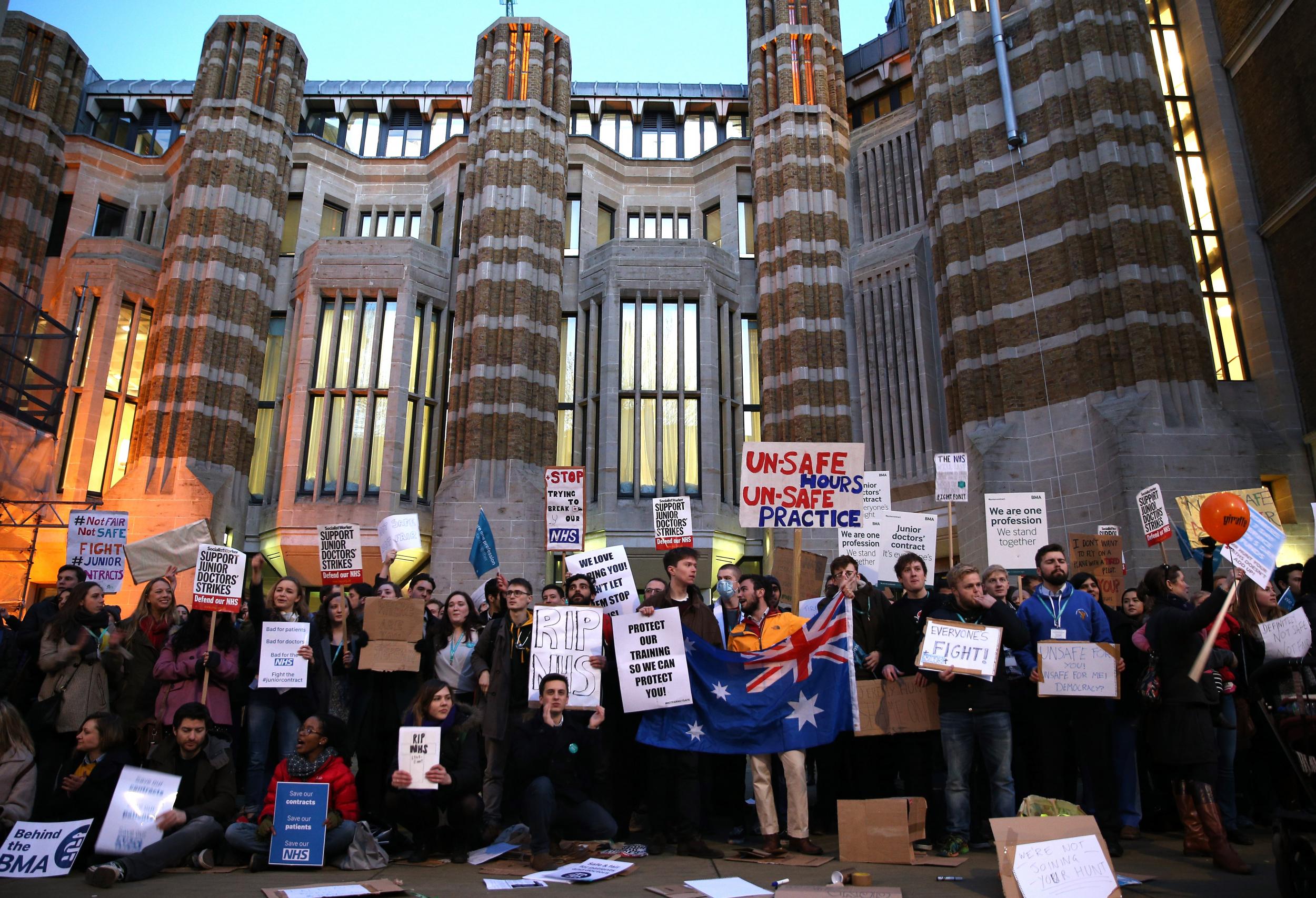 Junior Doctors protest outside the Department of Health at the Government's intention to impose new contracts