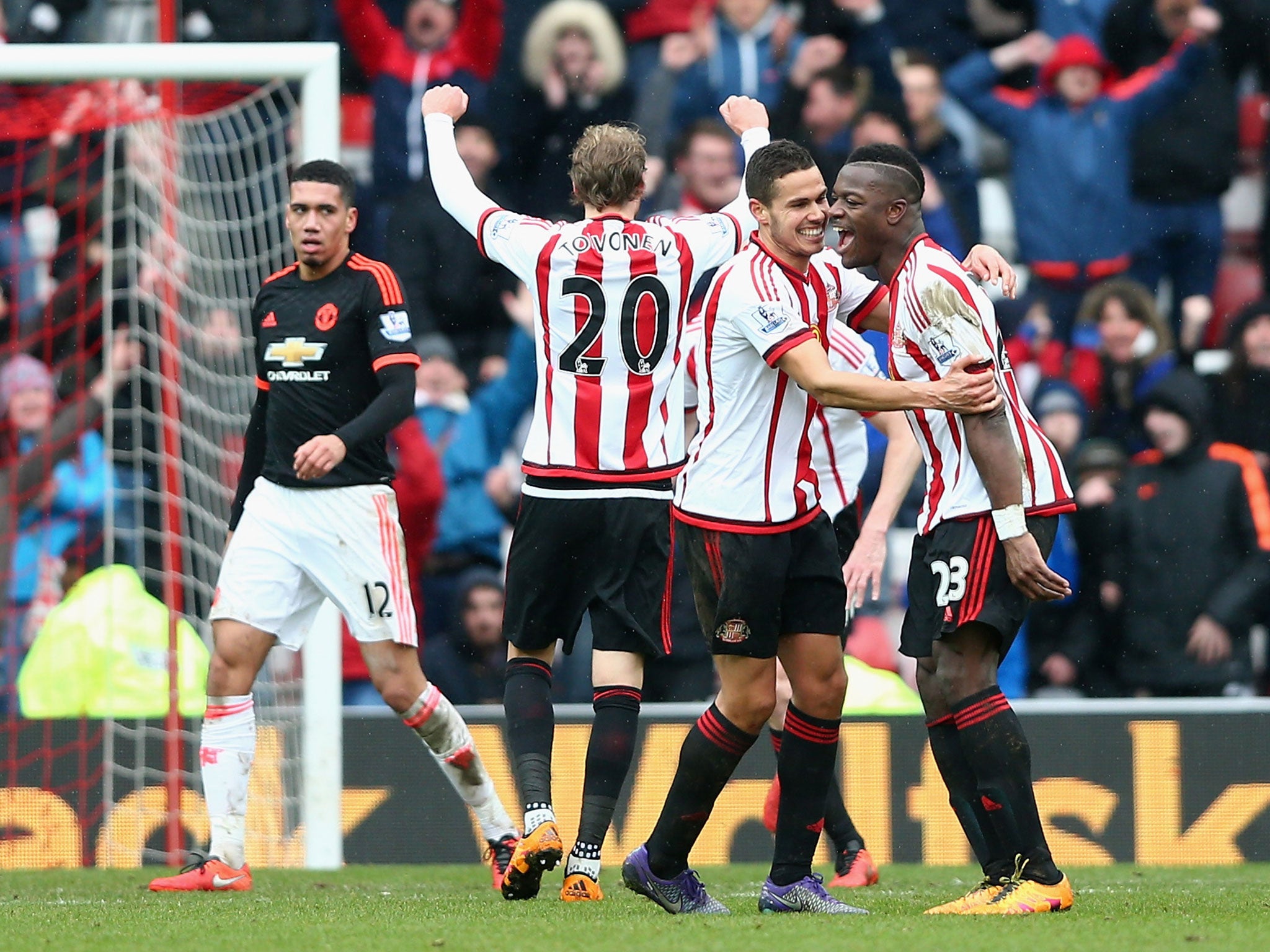 Lamine Kone celebrates scoring the winner against Manchester United