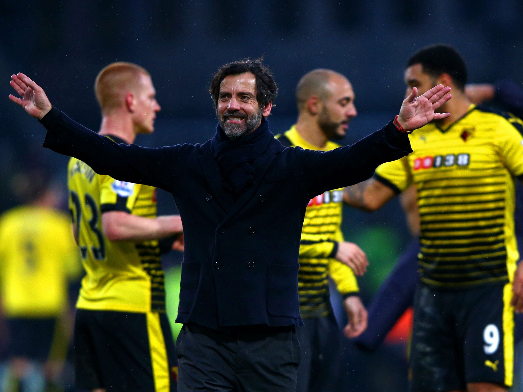 Watford manager Quique Sanchez Flores celebrates the win over Crystal Palace