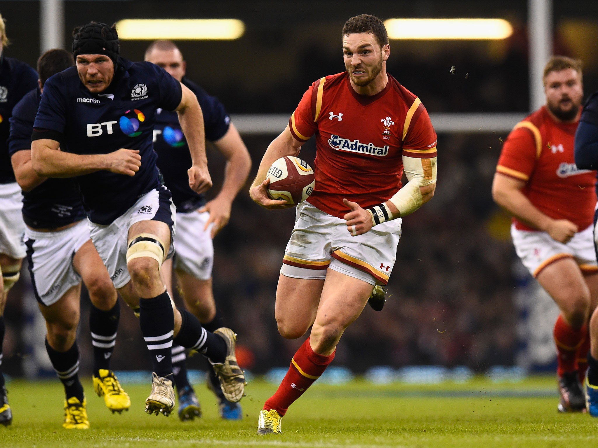 Wales wing George North makes a break for his try