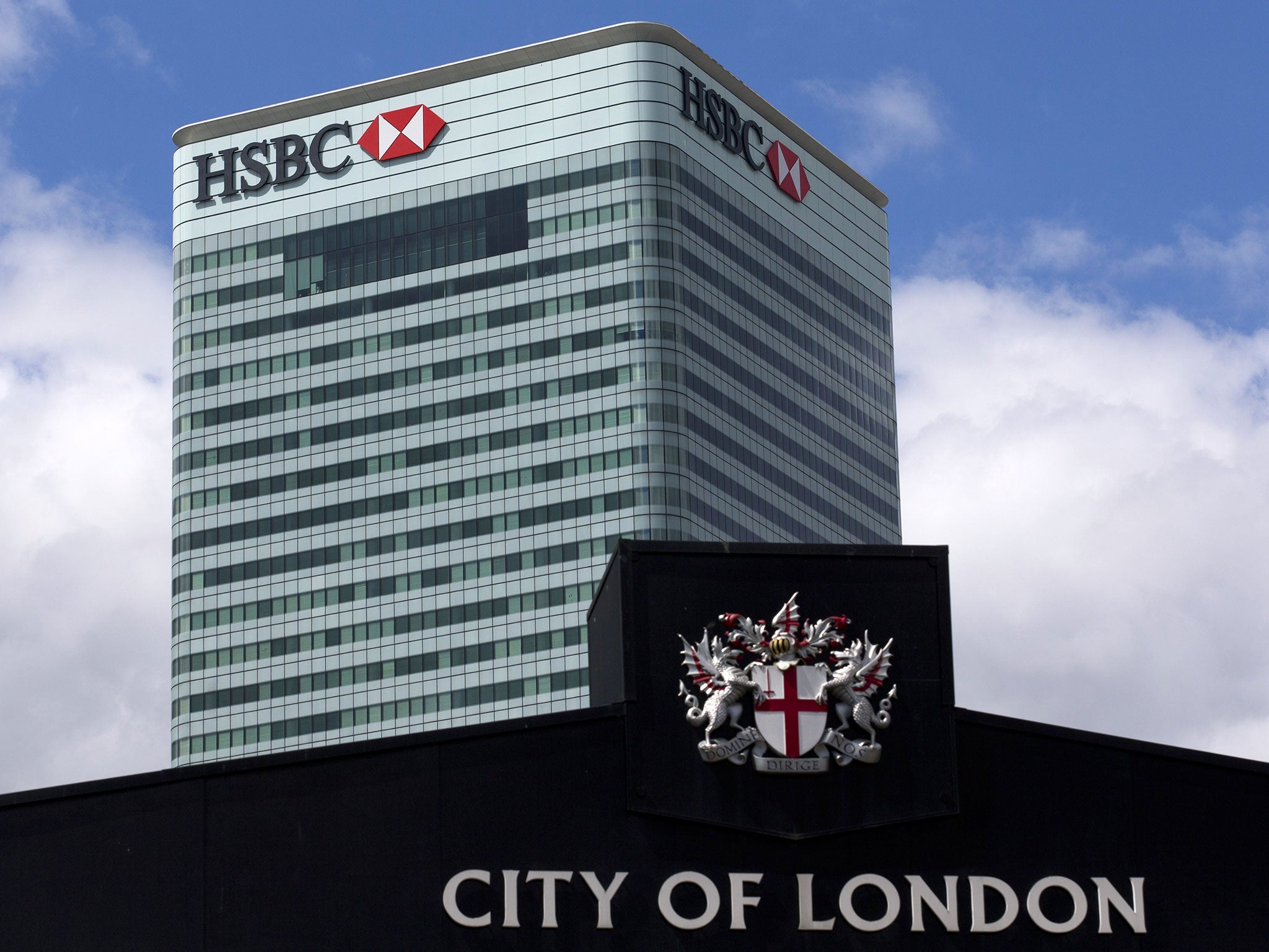 HSBC's headquarters stands beyond Billingsgate Fish Market in east London