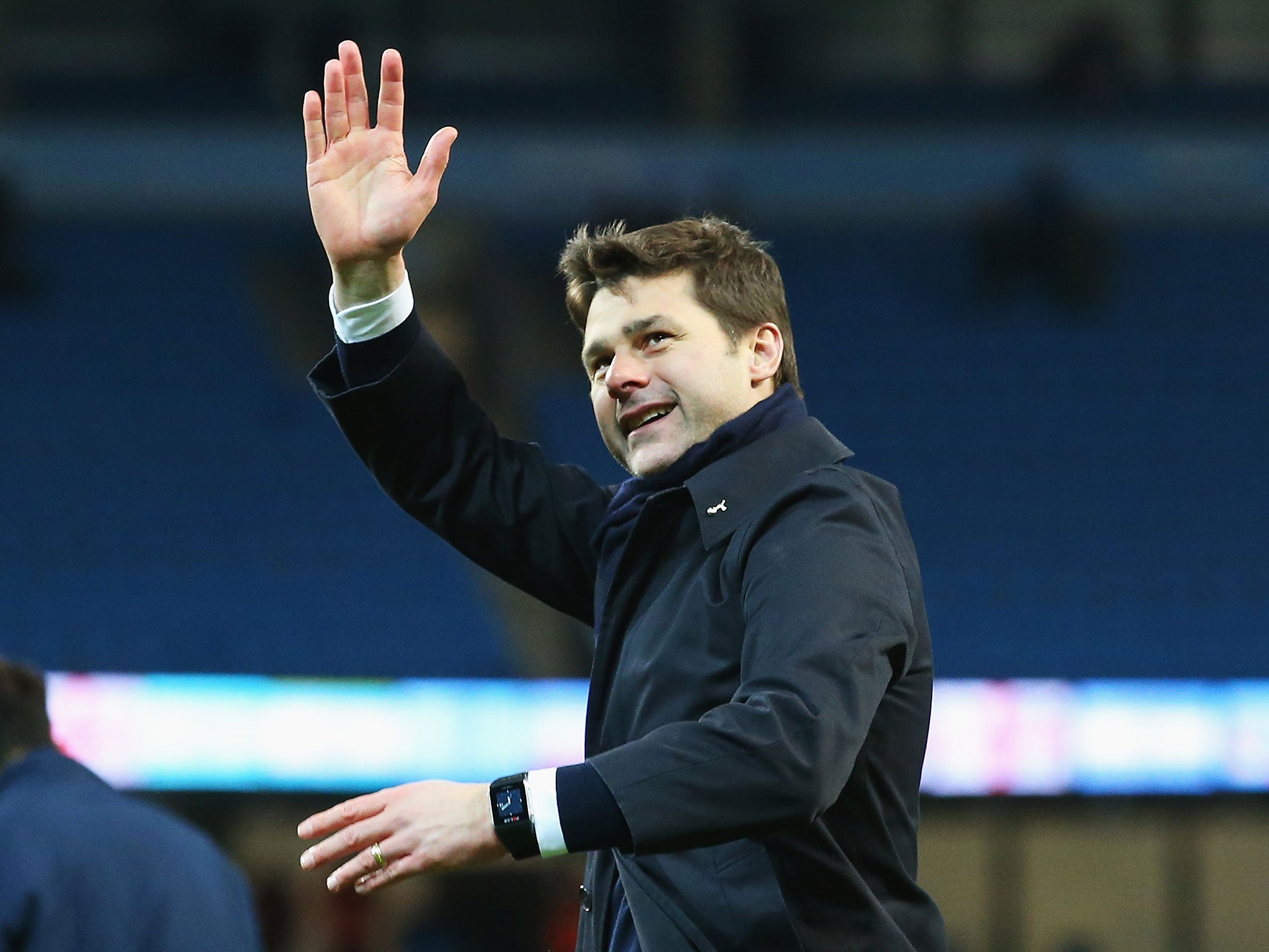 Tottenham manager Mauricio Pochettino celebrates the 2-1 victory at Manchester City