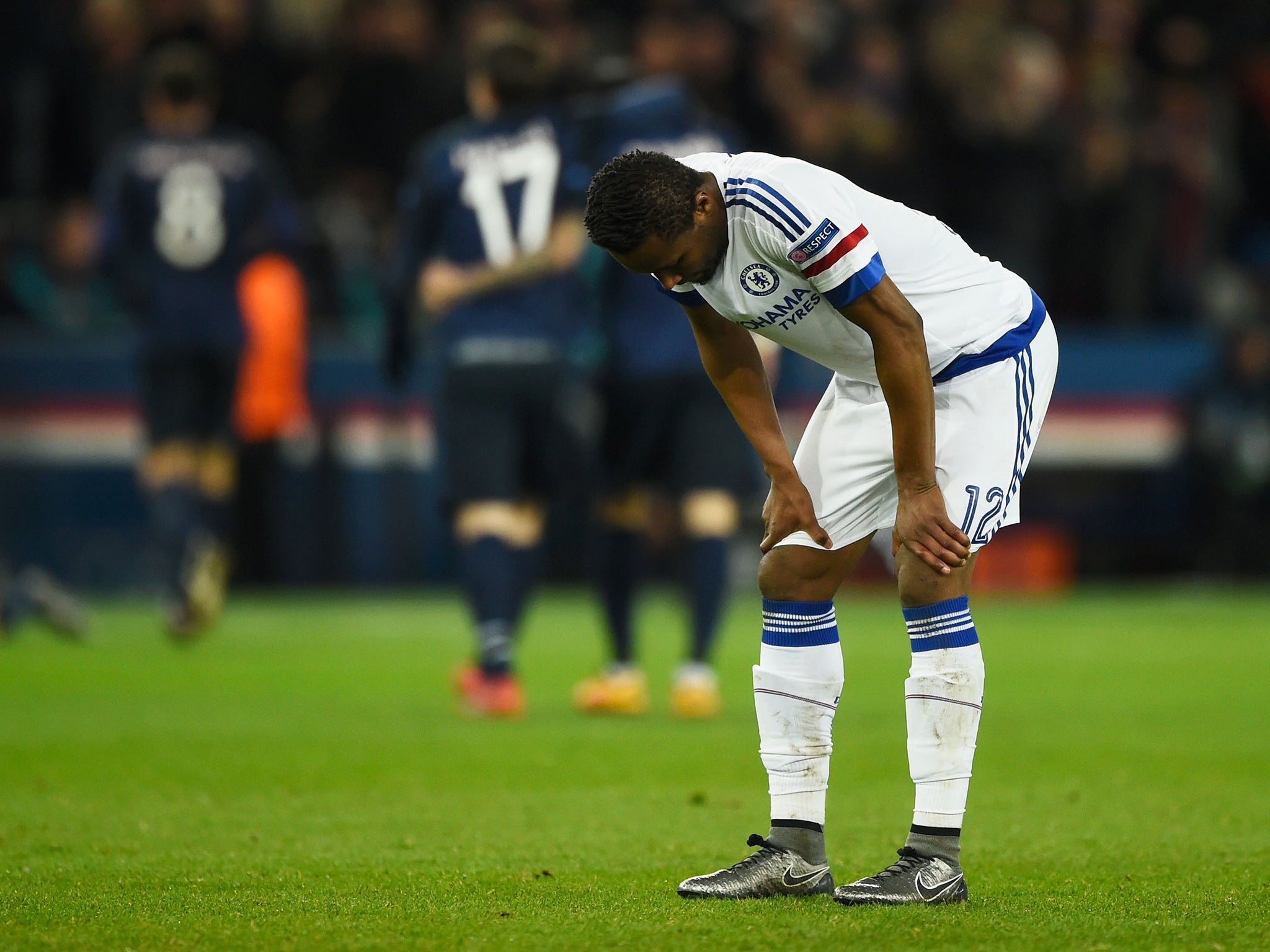 John Obi Mikel reacts to Edinson Cavani's winning goal