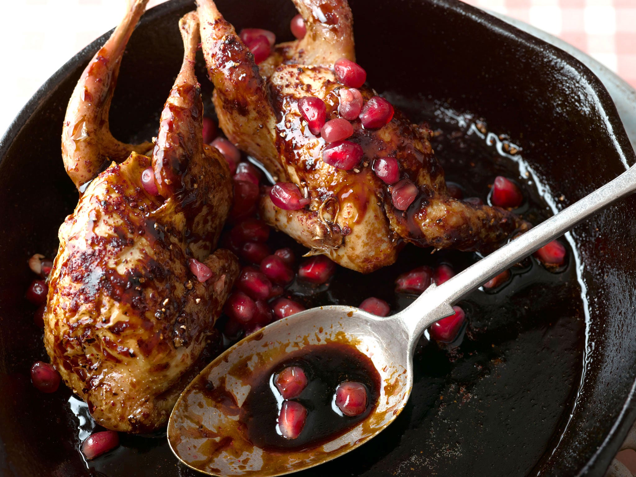 Roast quails in pomegranate molasses and sumac