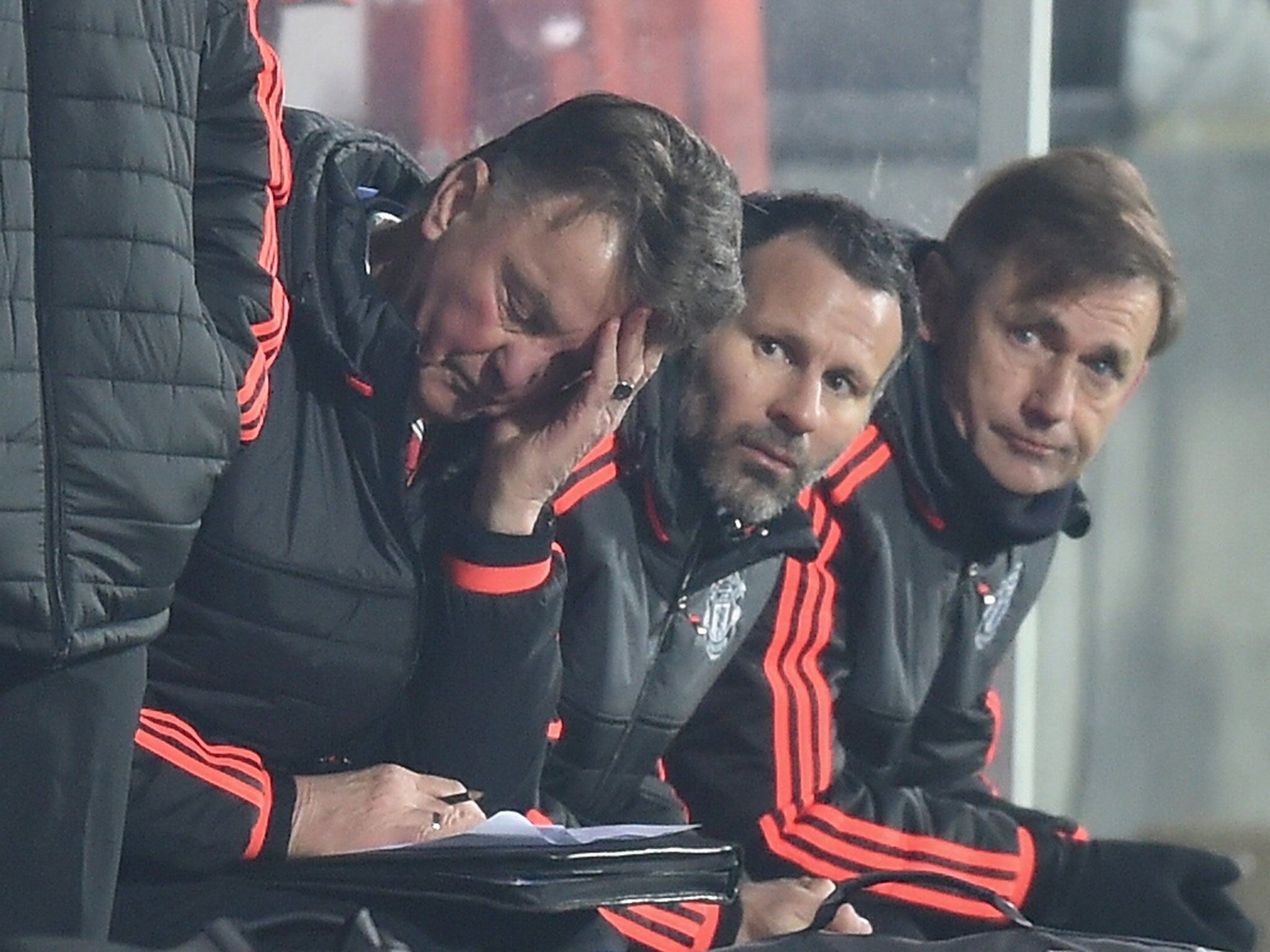 Louis van Gaal watches his side against Midtjylland