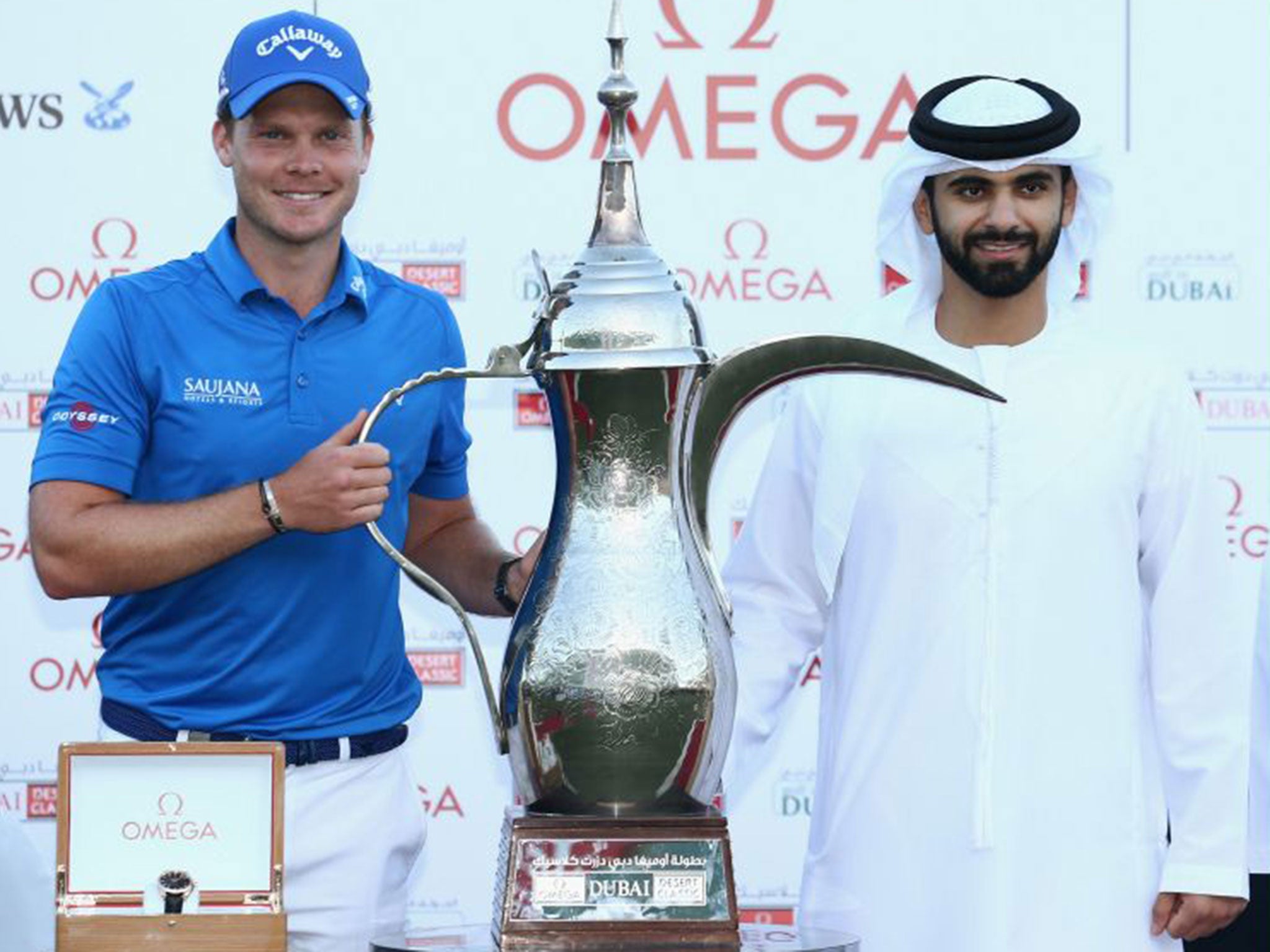 Danny Willett celebrates his victory in Dubai in February