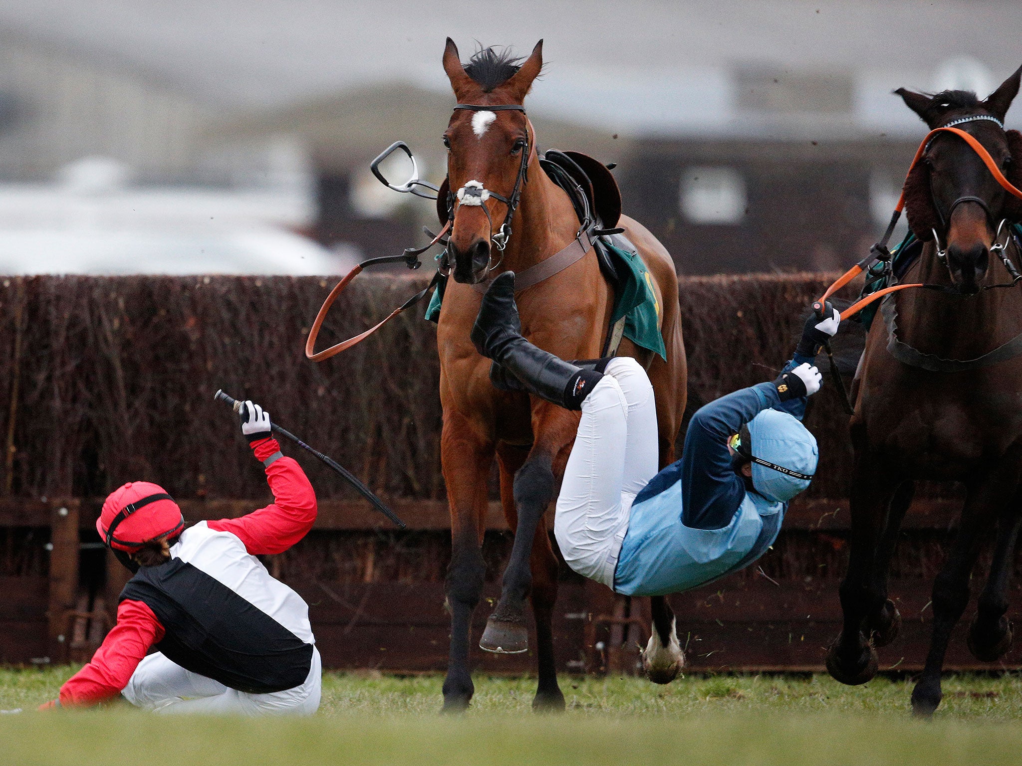 Victoria Pendleton (left) falls from Pacha Du Polder