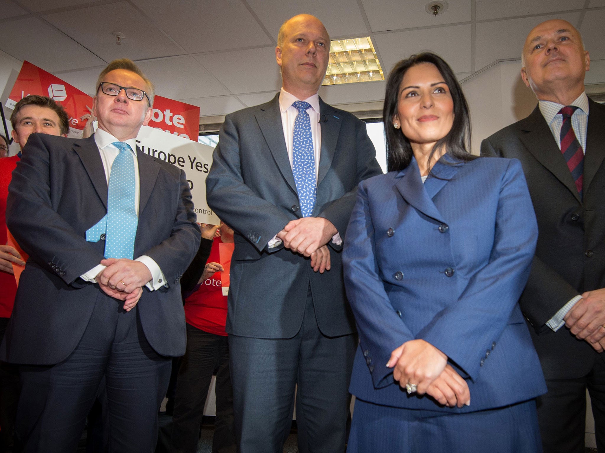 Michael Gove, Chris Grayling, Priti Patel and Iain Duncan Smith at the Vote Leave launch