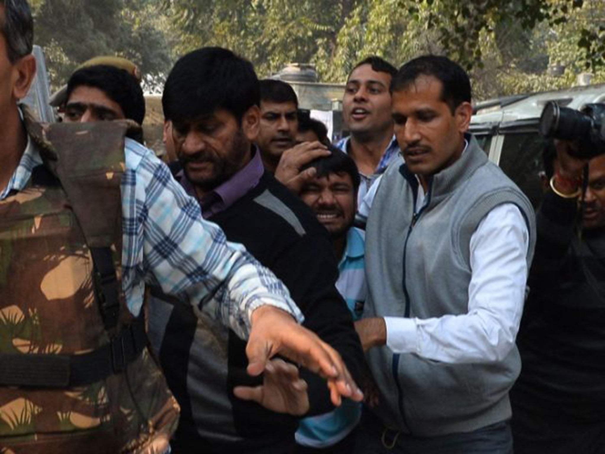 Kanhaiya Kumar, centre, arrives