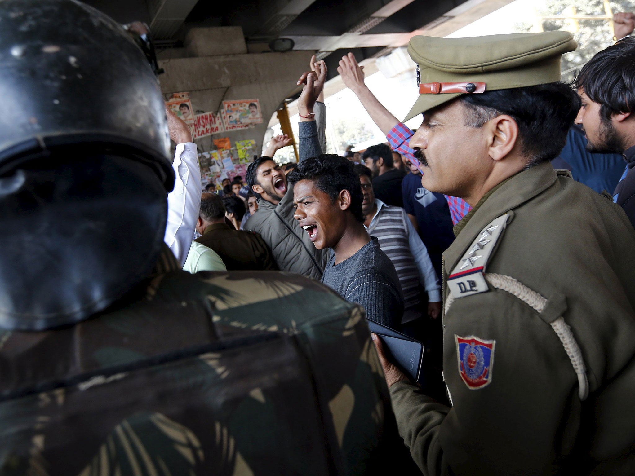 Demonstrators from the Jat community, which ranks high in India’s caste system, at a protest in New Delhi