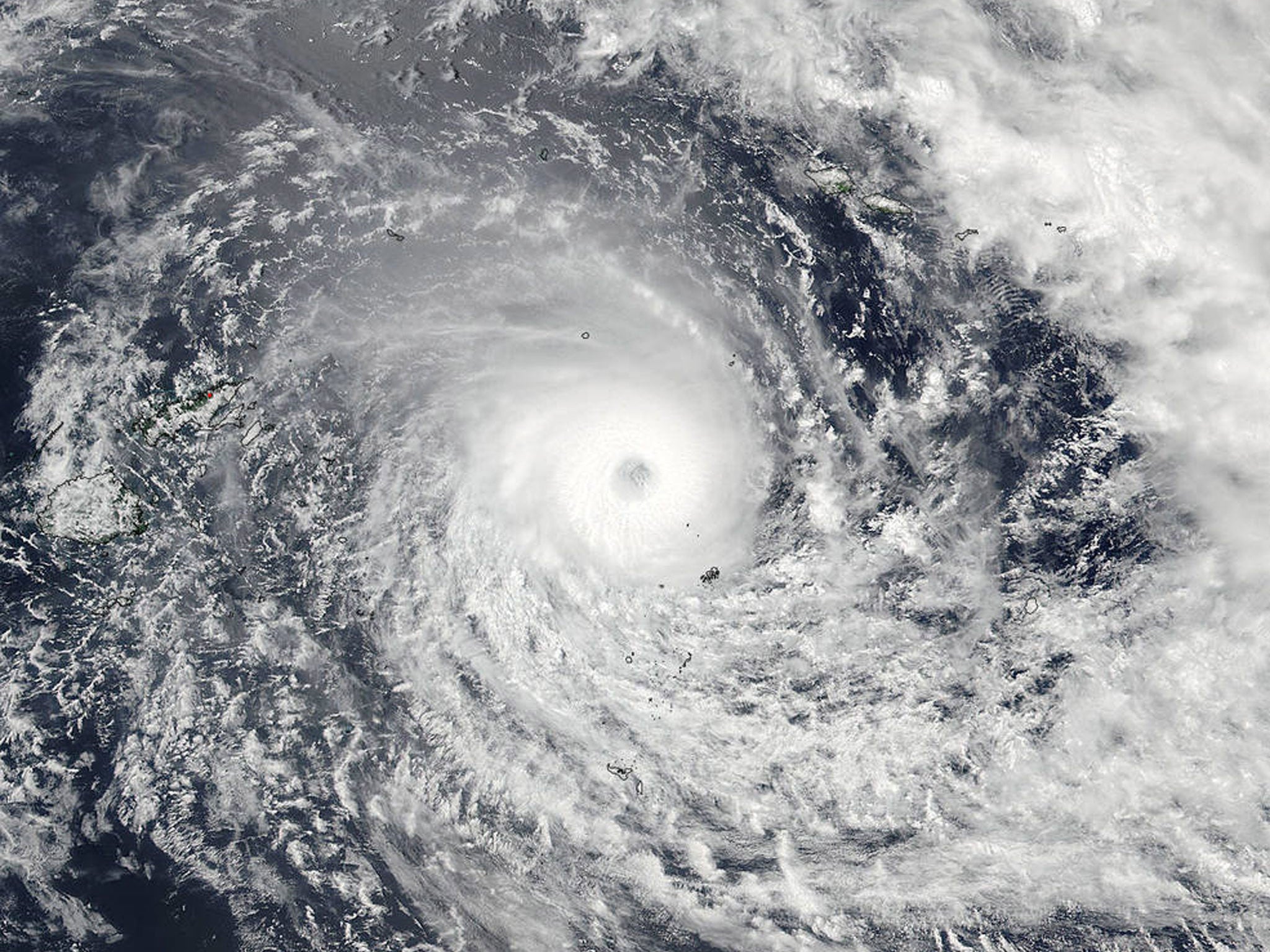 A handout image provided by NASA shows major tropical Cyclone Winston in the South Pacific Ocean