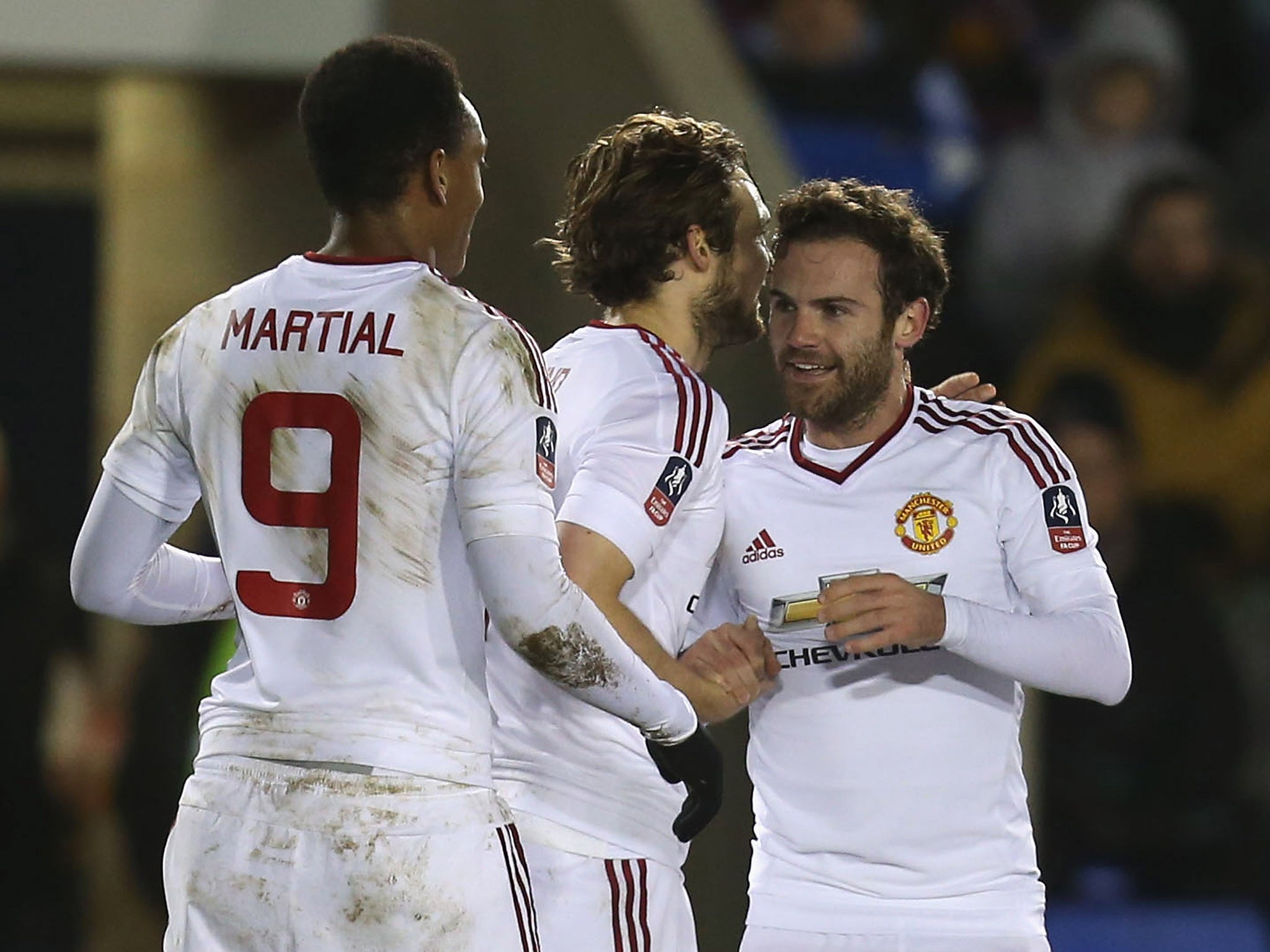 Juan Mata celebrates his goal against Shrewsbury Town