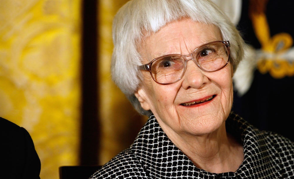 Harper Lee smiles before receiving the 2007 Presidential Medal of Freedom.