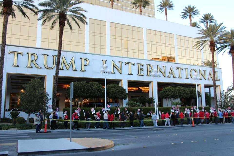 Demonstrators outside Mr Trump's hotel in the heart of Las Vegas