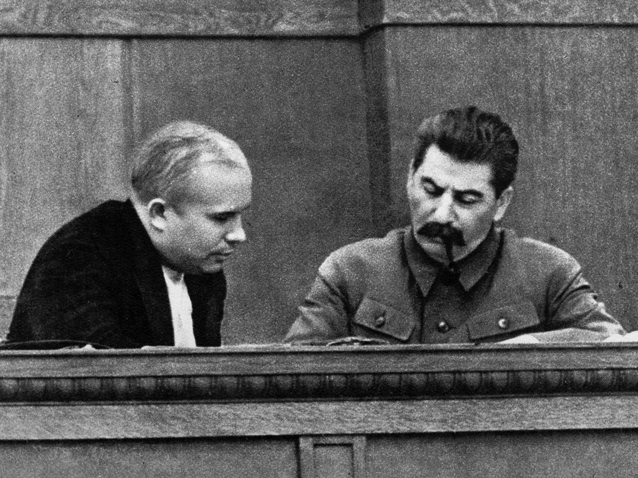 Not-so-smooth succession: Nikita Khrushchev – who later denounced his master – with Josef Stalin in 1936