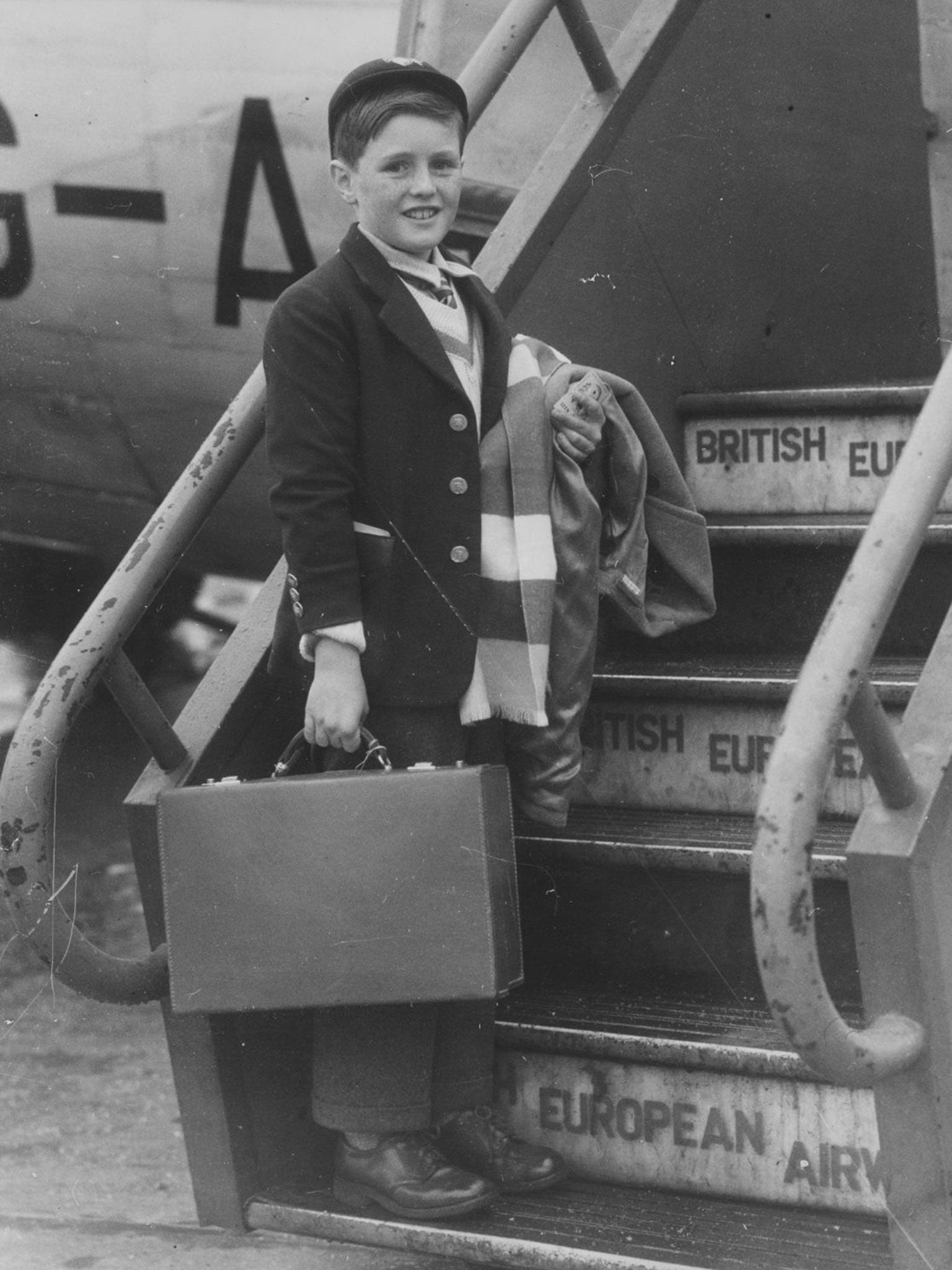 &#13;
Winston Churchill’s grandson, also Winston, boards a plane to return to school in Switzerland in 1951 &#13;