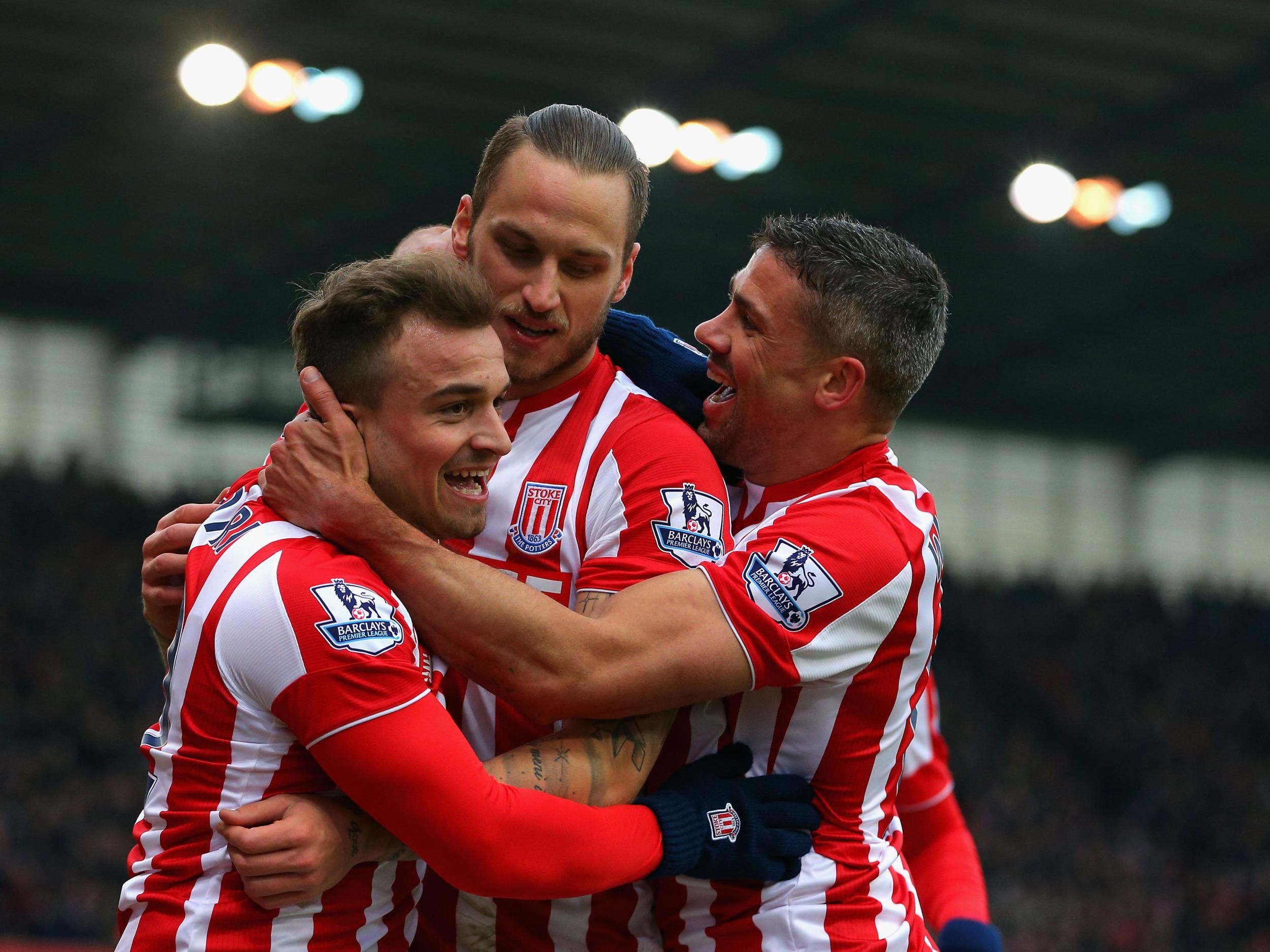 Marko Arnautovic celebrates one of many goals for Stoke