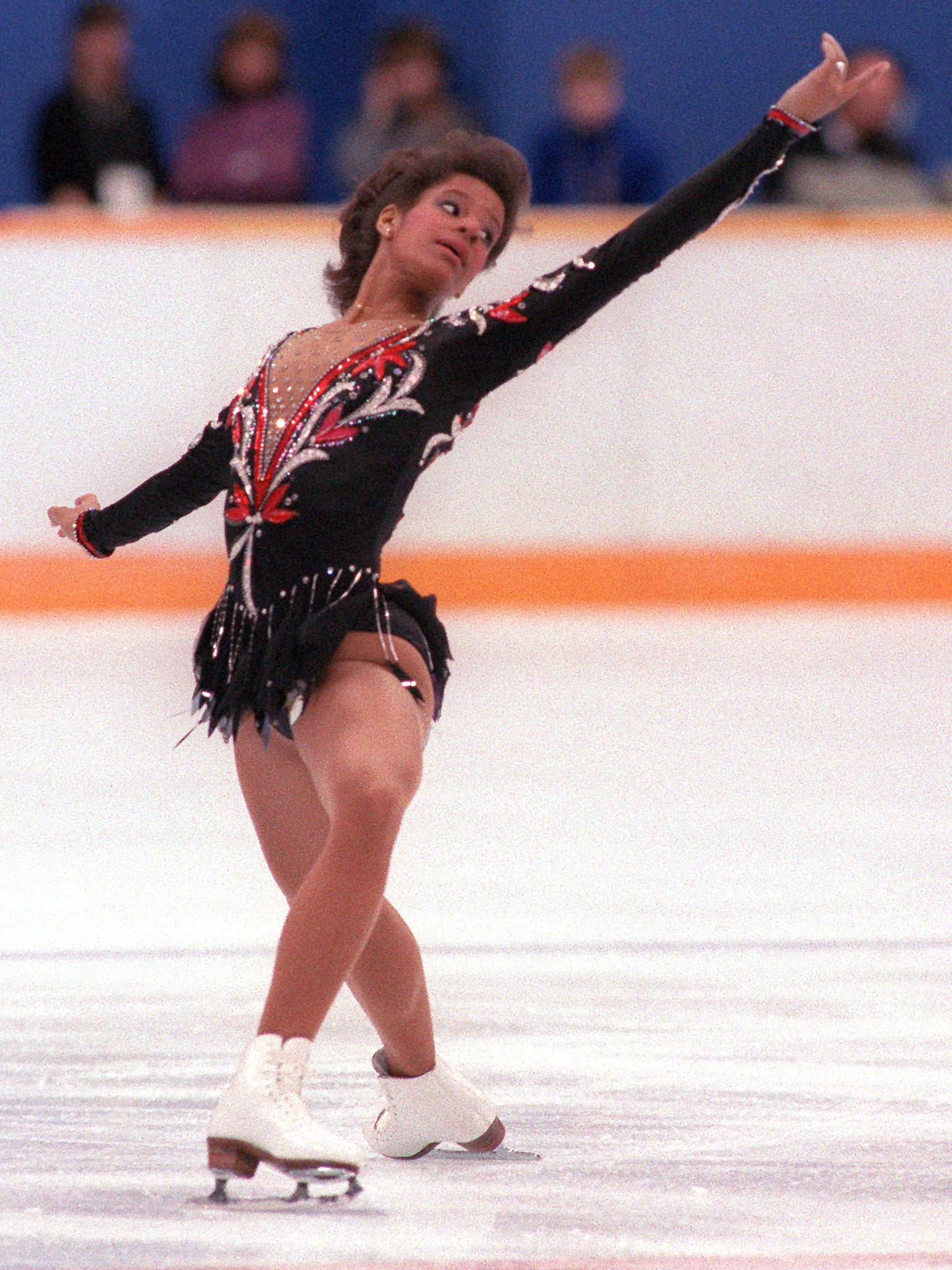 Debi Thomas performing her long program during the women's competition at the Winter Olympic Games in Calgary in 1988. She won the bronze medal