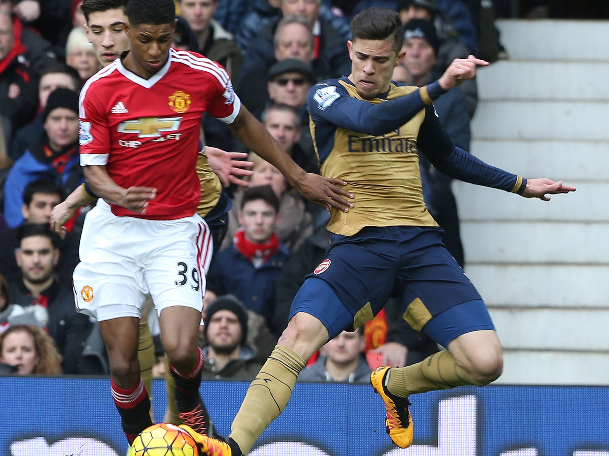 Gabriel fails to tackle Marcus Rashford