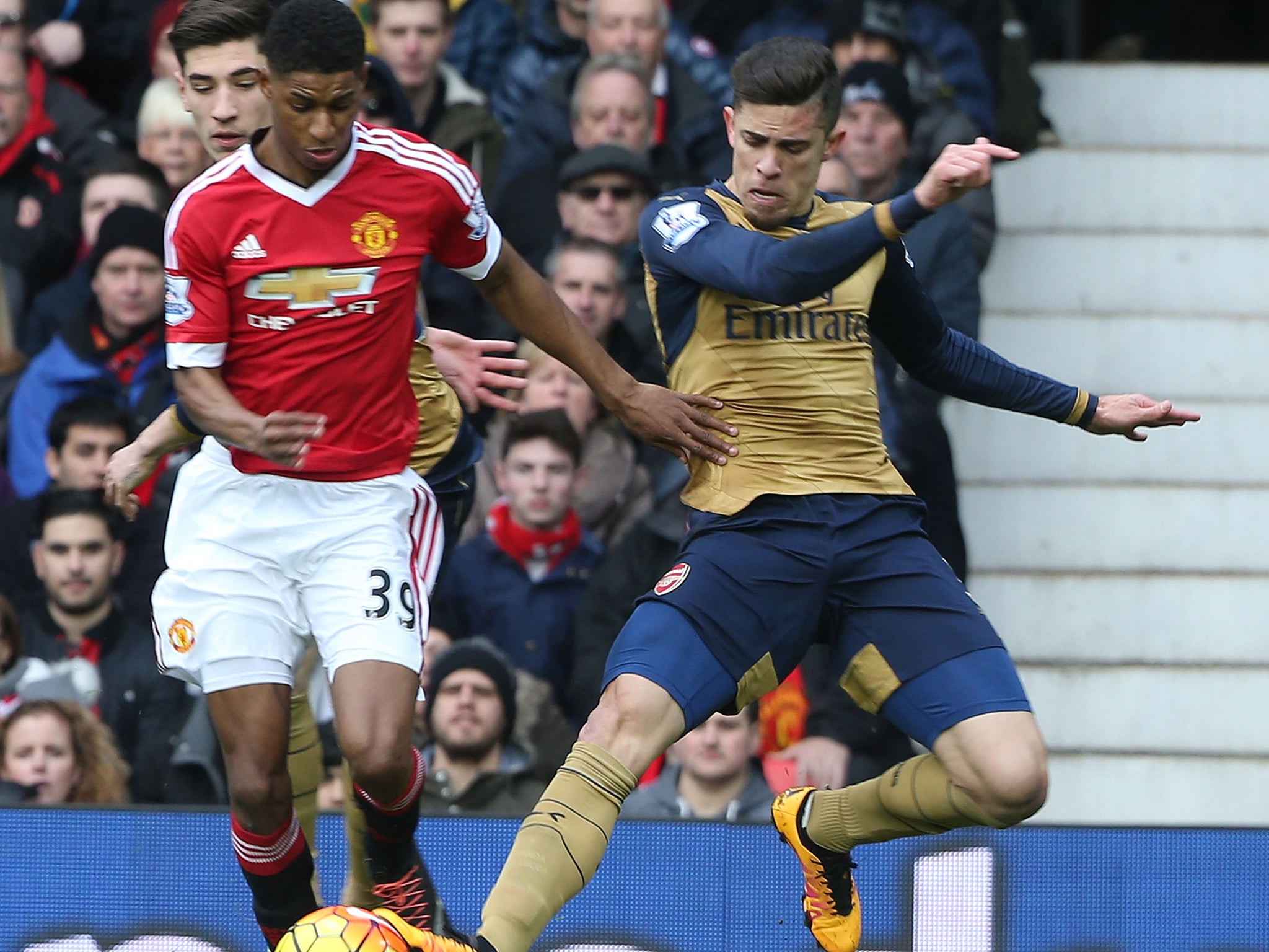 Gabriel fails to tackle Marcus Rashford