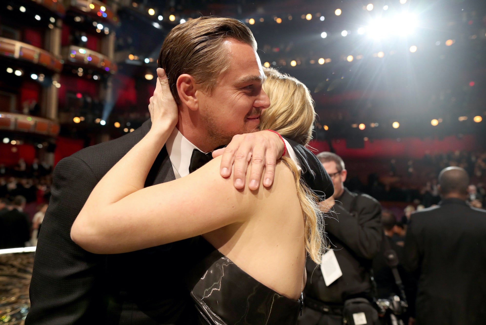 DiCaprio is congratulated by Kate Winslet (Pic: Getty)