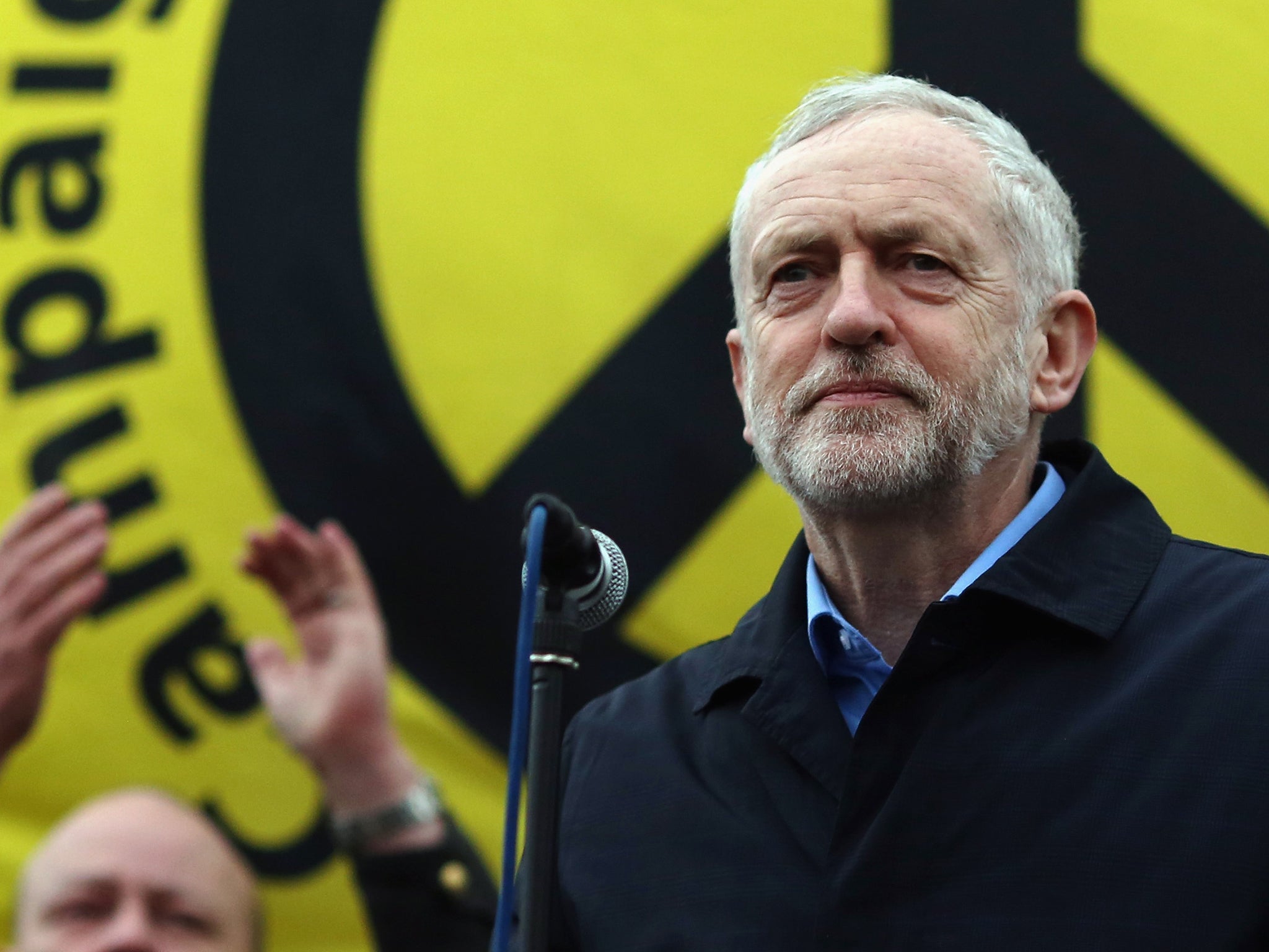 Labour Leader Jeremy Corbyn speaks to the crowds from Trafalgar Square after a 'Stop Trident' march though central London