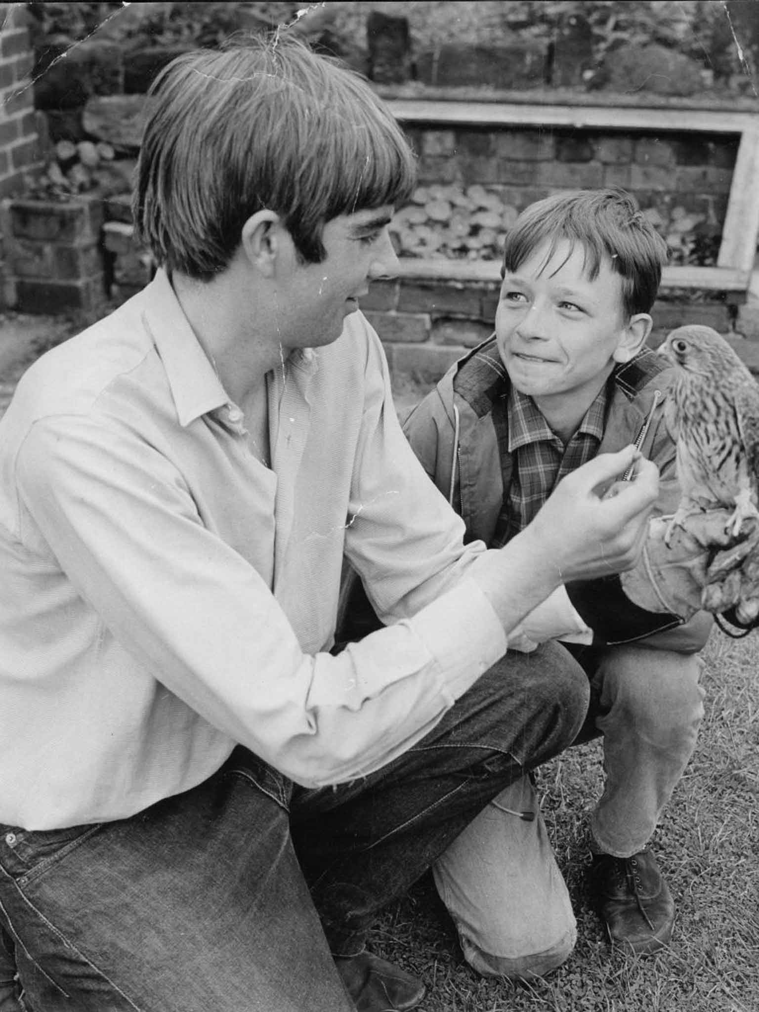 Talon spotter: Richard Hines in 1968 with David Bradley, the young actor who starred in the acclaimed film 'Kes'