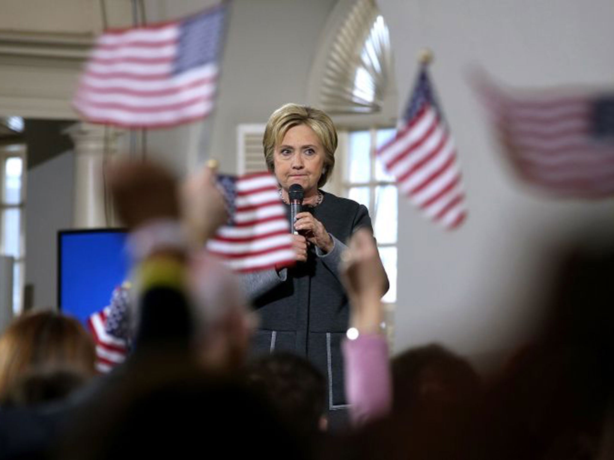 Hillary Clinton speaks during a "Get Out The Vote" event in Boston, Massachusetts, as she campaigns ahead of Super Tuesday