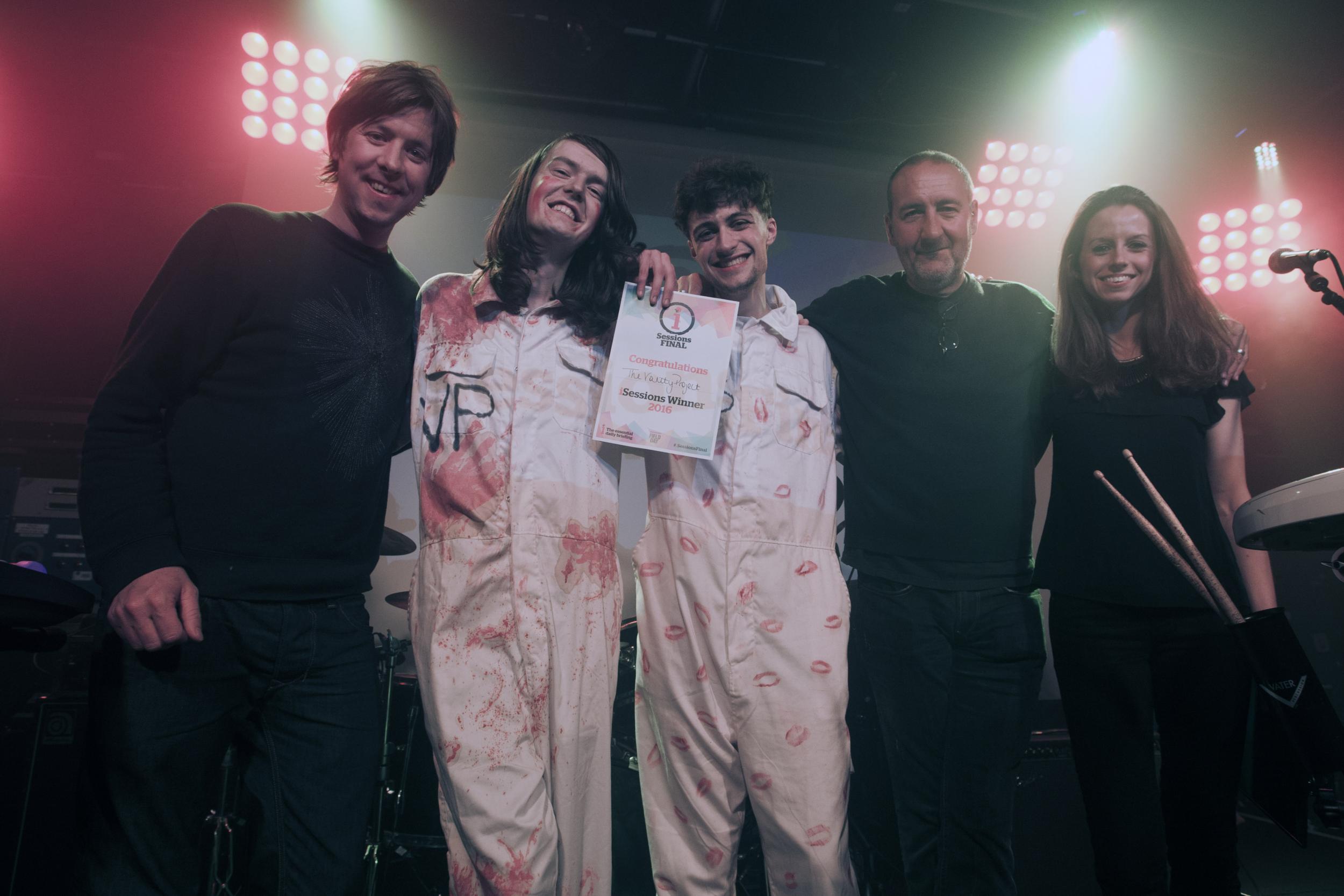 Left to right: Tom Baker, The Vanity Project winners Flora Jackson and Rob Paterson, Marc Riley and Alice Jones