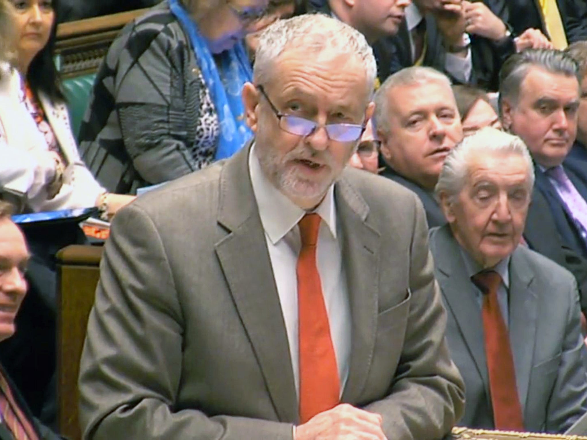 Labour party leader Jeremy Corbyn speaks during Prime Minister's Questions in the House of Commons, London