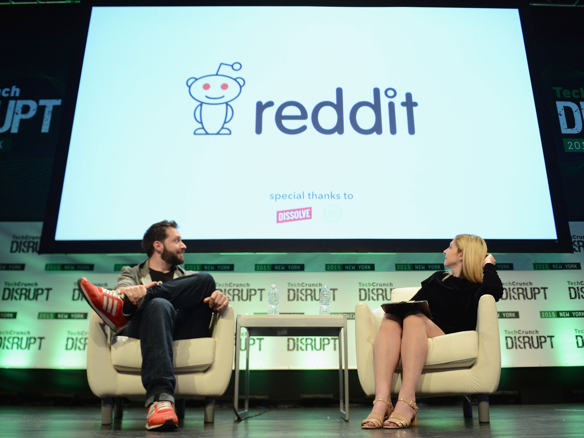 Reddit co-founder Alexis Ohanian speaks at the TechCrunch Disrupt conference in 2015