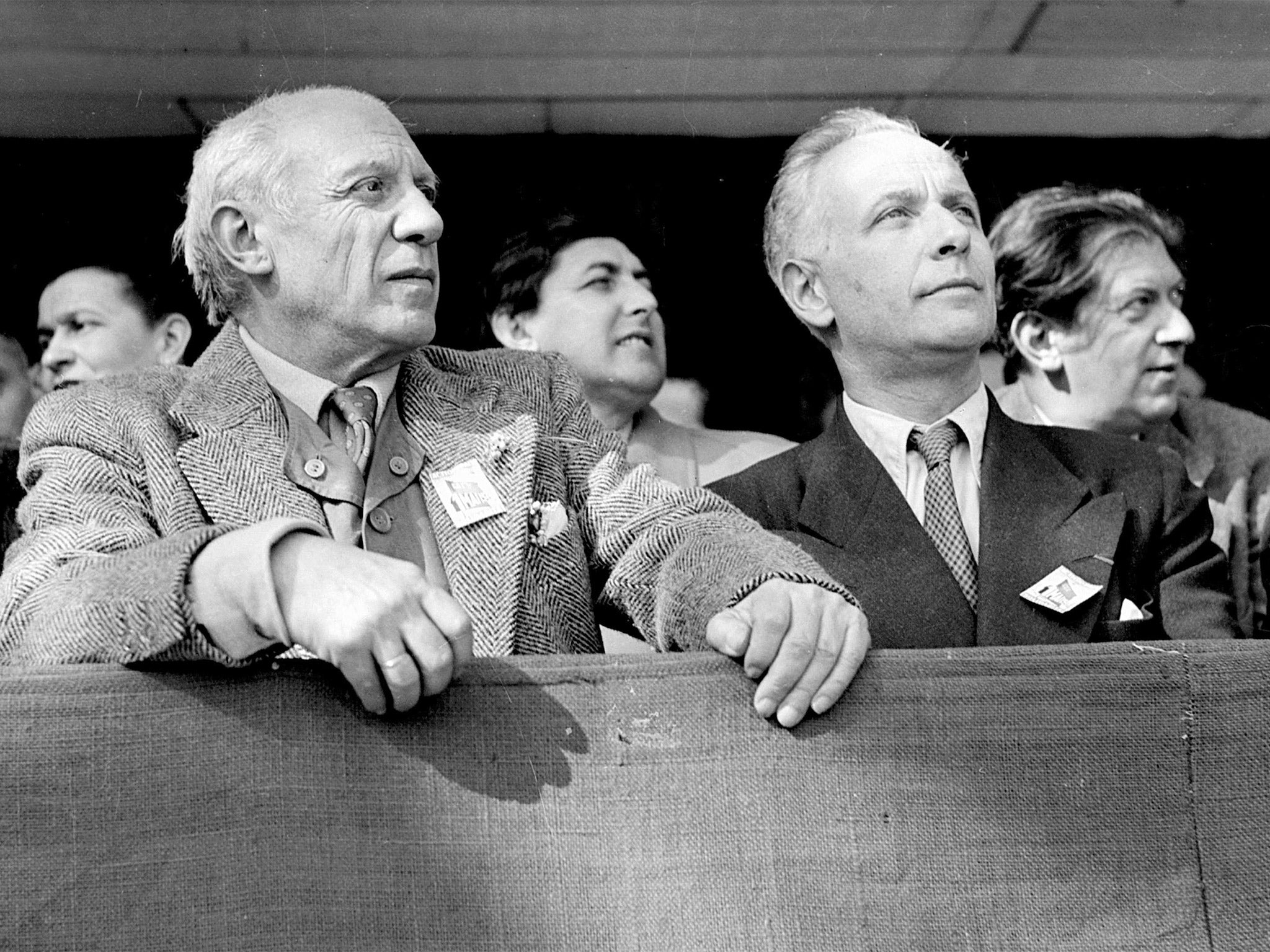 Picasso, left, with fellow traveller Louis Aragon at a peace rally in 1949 (Rex)