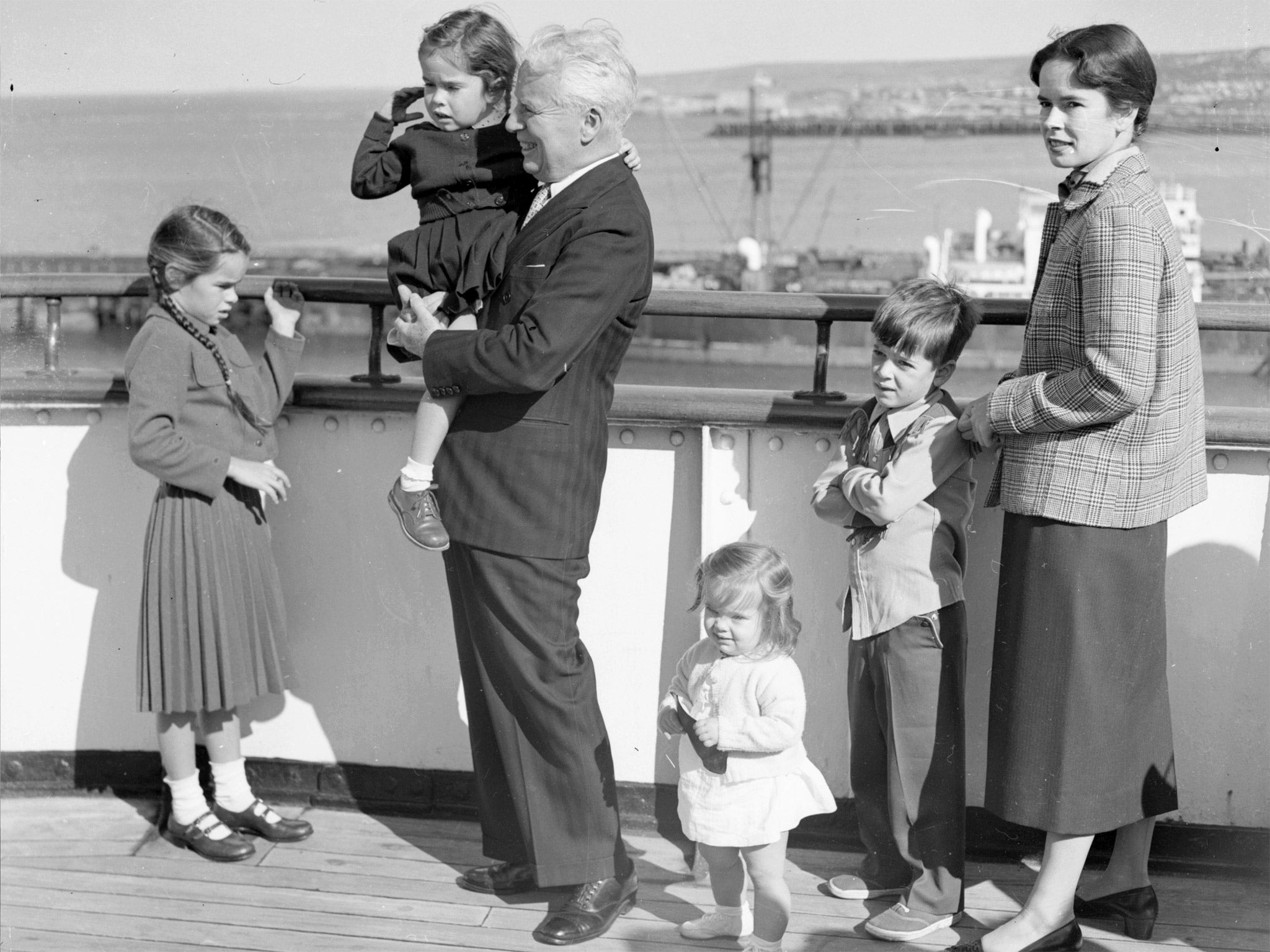 Chaplin with wife Oona and family in 1952 (Getty)