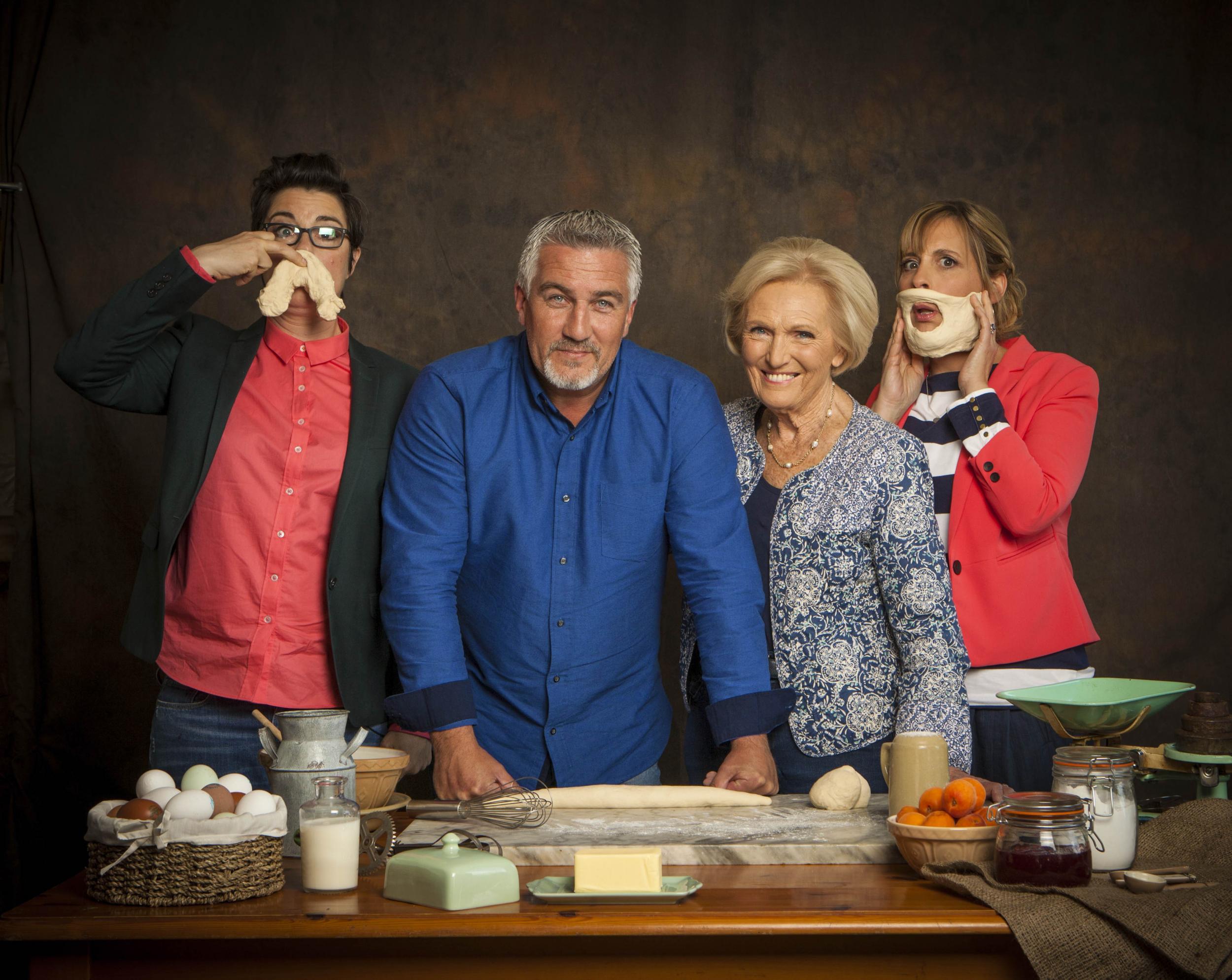 The Great British Bake Off with presenters Sue Perkins, Paul Hollywood, Mary Berry and Mel Giedroyc