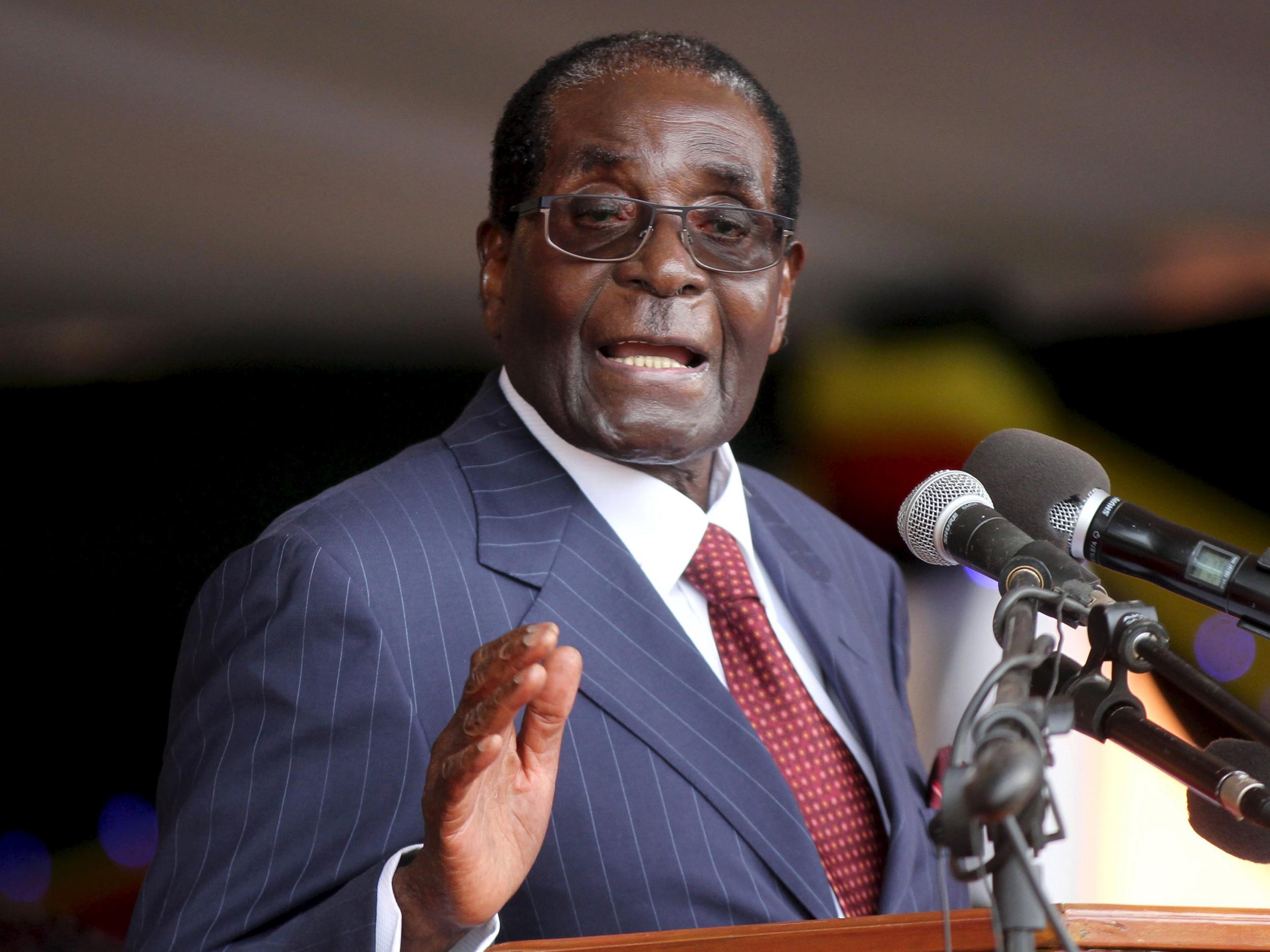 Zimbabwe's President Robert Mugabe addresses supporters gathered to celebrate his 92nd birthday in February.