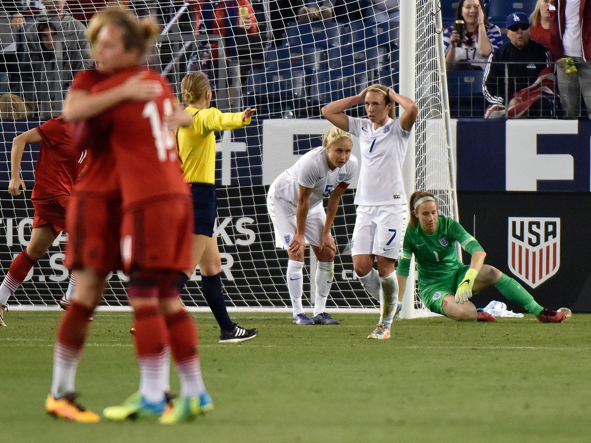 Jordan Nobbs reacts to Germany's winning goal against England Women